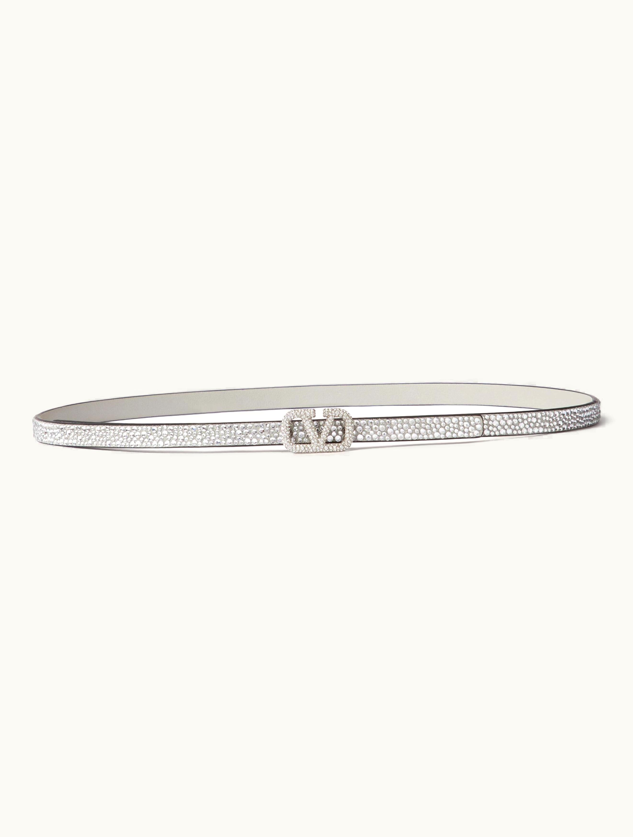 Valentino Valentino Vlogo Signature Belt With Crystals 10 MM For Woman In Crystal