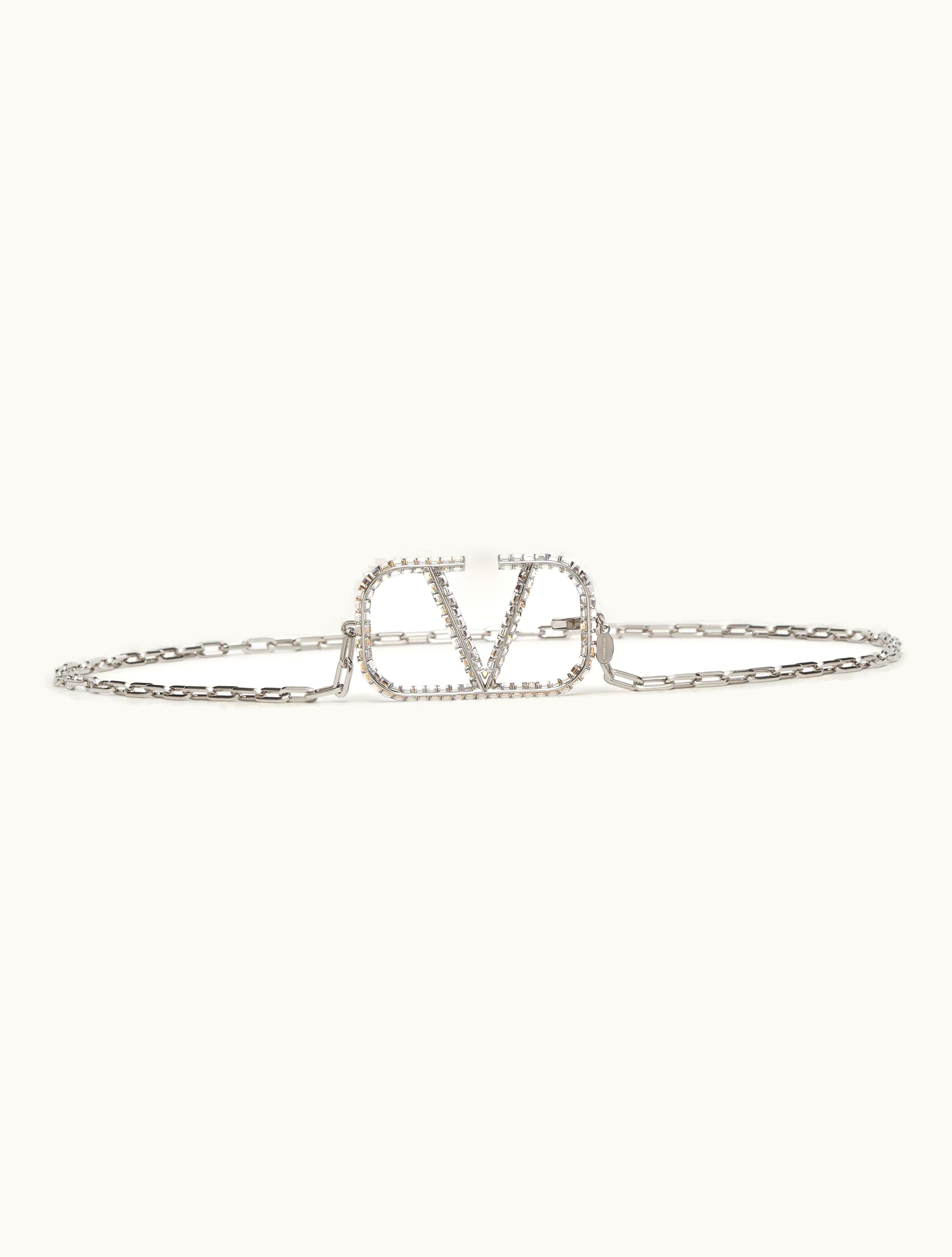 Valentino Valentino Vlogo Signature Chain Belt For Woman In Palladium / Crystal