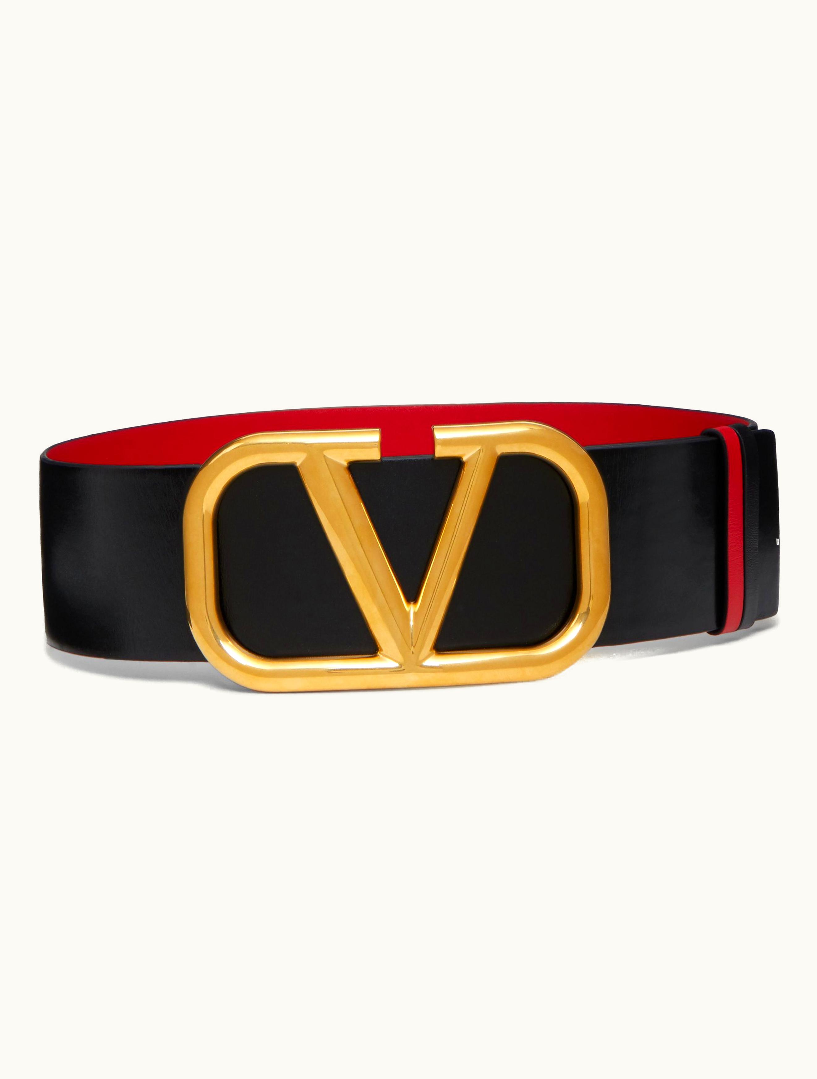 Valentino Valentino Reversible Vlogo Signature Belt In Glossy Calfskin 70mm For Woman In Saddle Brown / Black