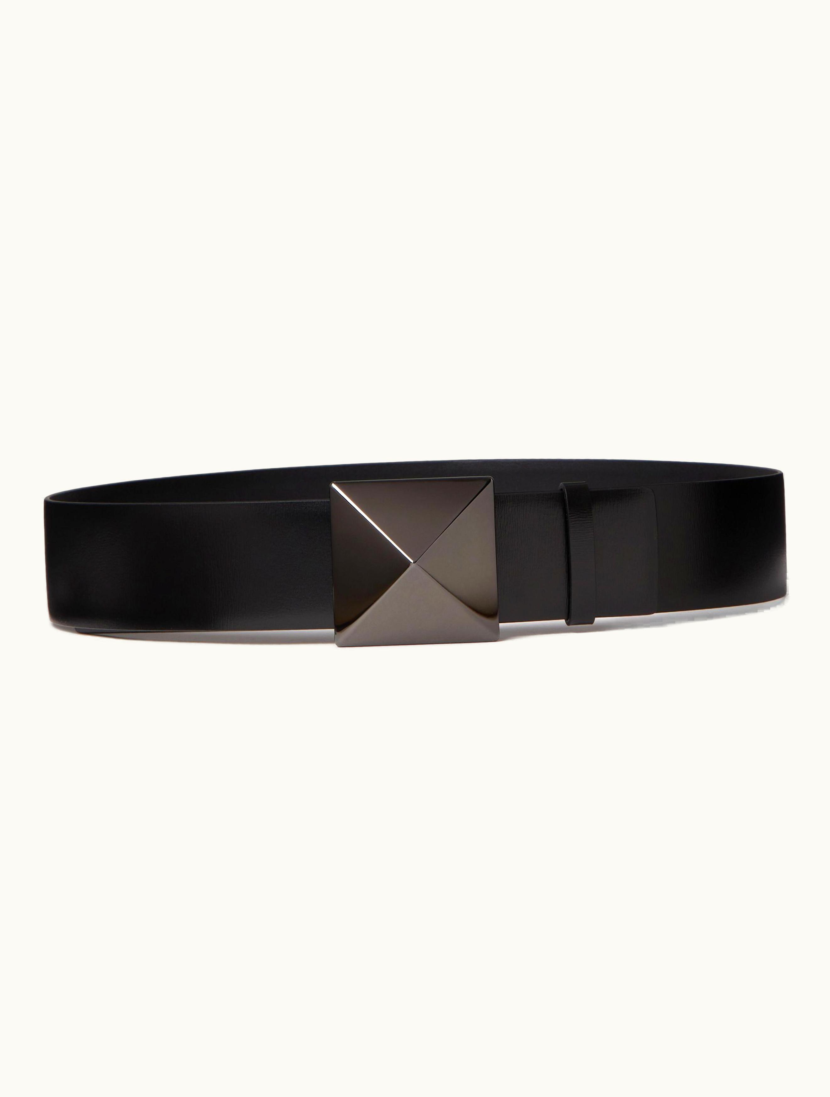 Valentino Valentino One Stud Shiny Calfskin Belt 40mm For Woman In Black