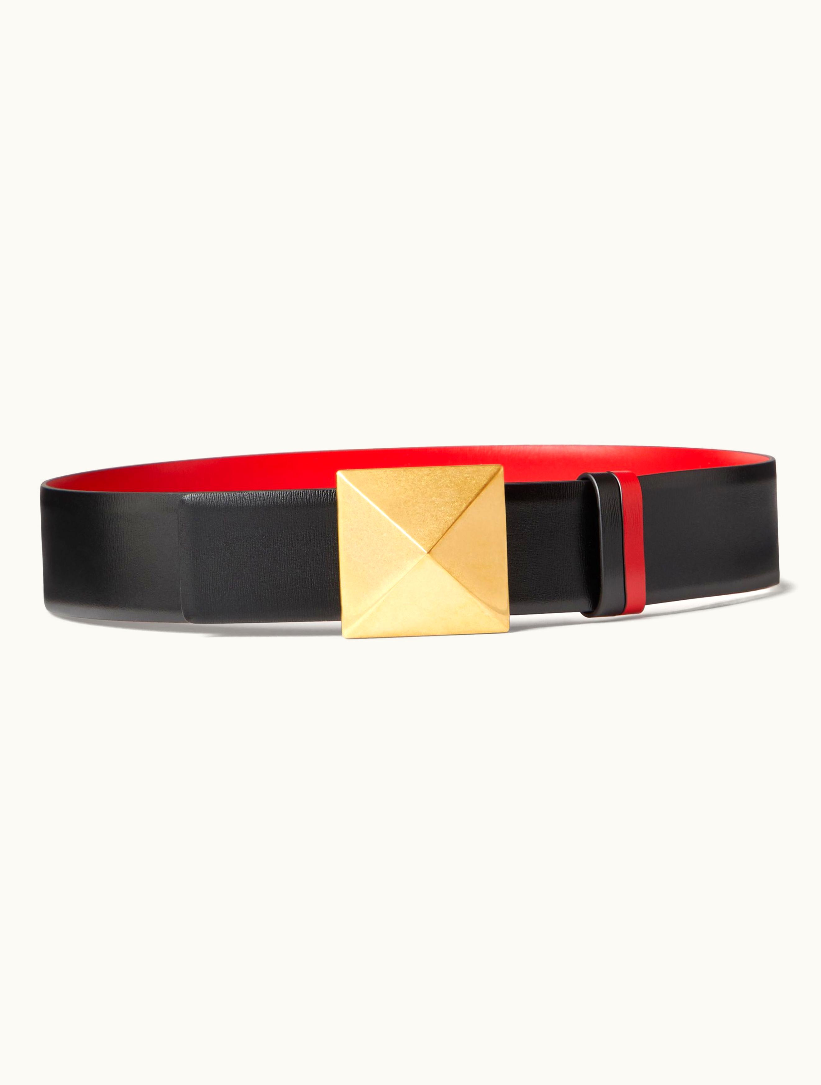 Valentino Valentino Reversible One Stud Belt In Glossy Calfskin 40 MM For Woman In Black / Pure Red