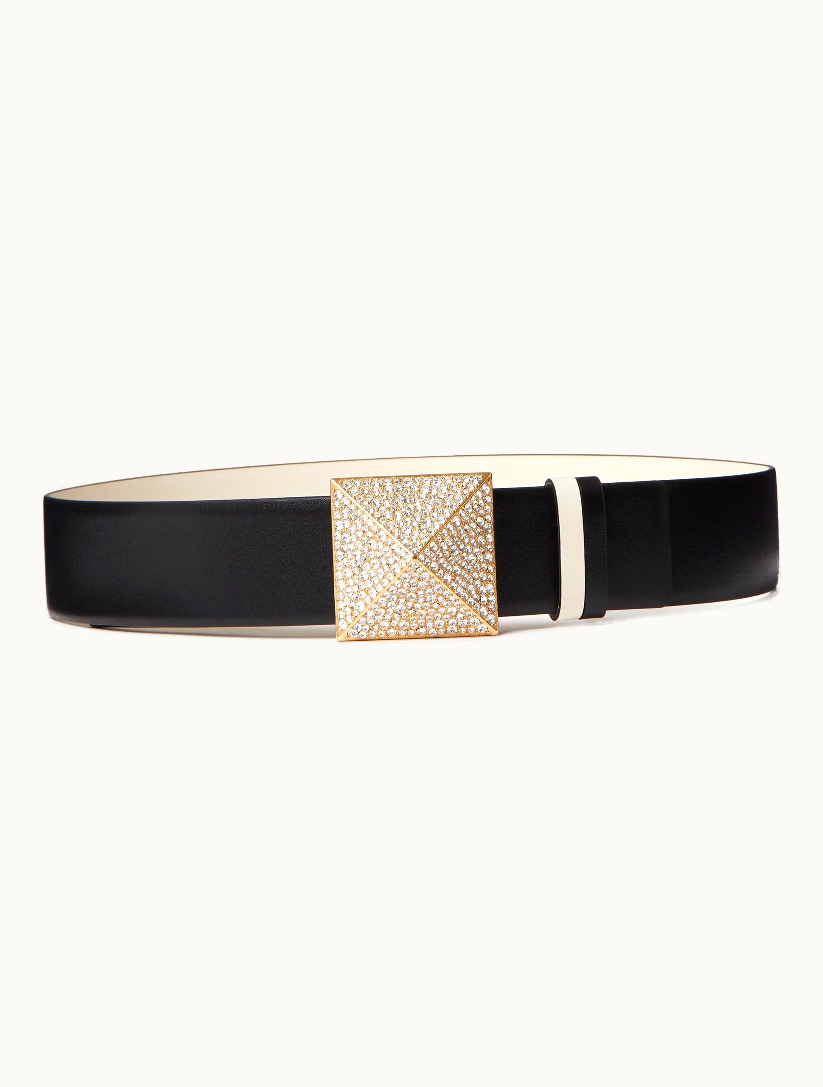 Valentino Valentino One Stud Reversible Shiny Calfskin Belt 40mm For Woman In Black / Light Ivory