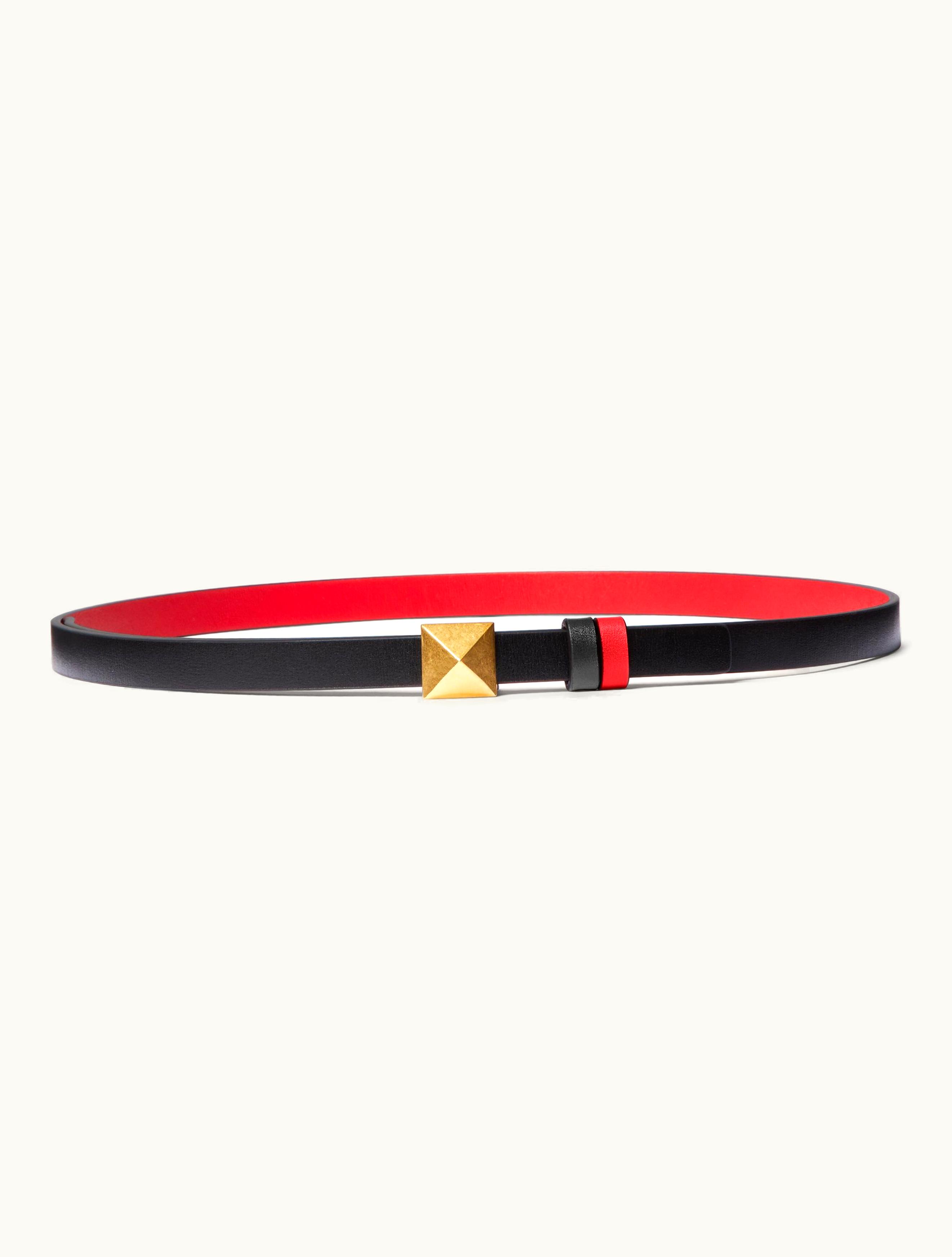 Valentino Valentino Reversible One Stud Belt In Glossy Calfskin 12 MM For Woman In Black / Pure Red