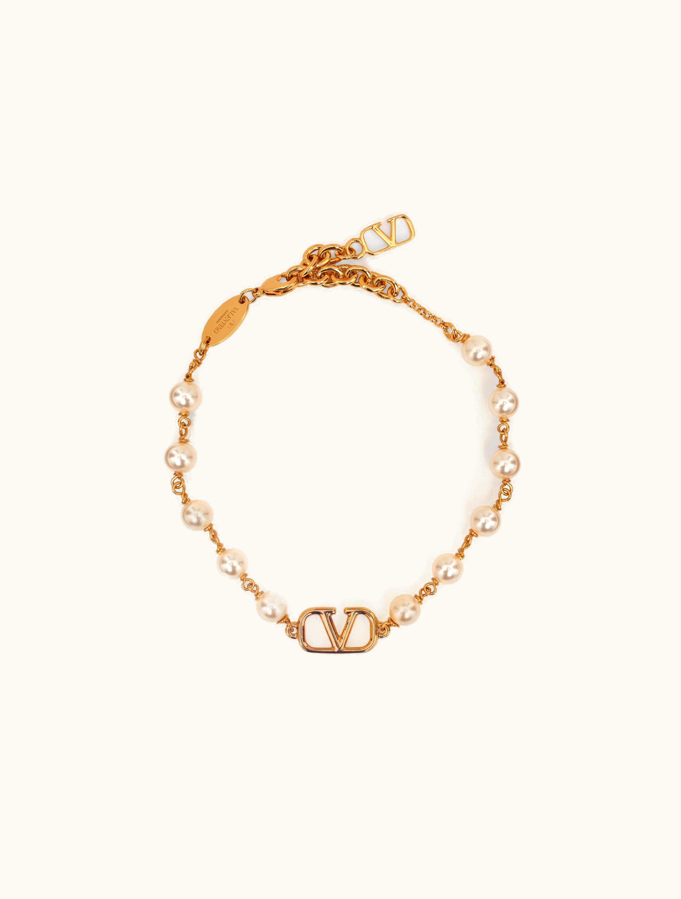 Valentino Valentino Vlogo Signature Bracelet With Pearls For Woman In Gold