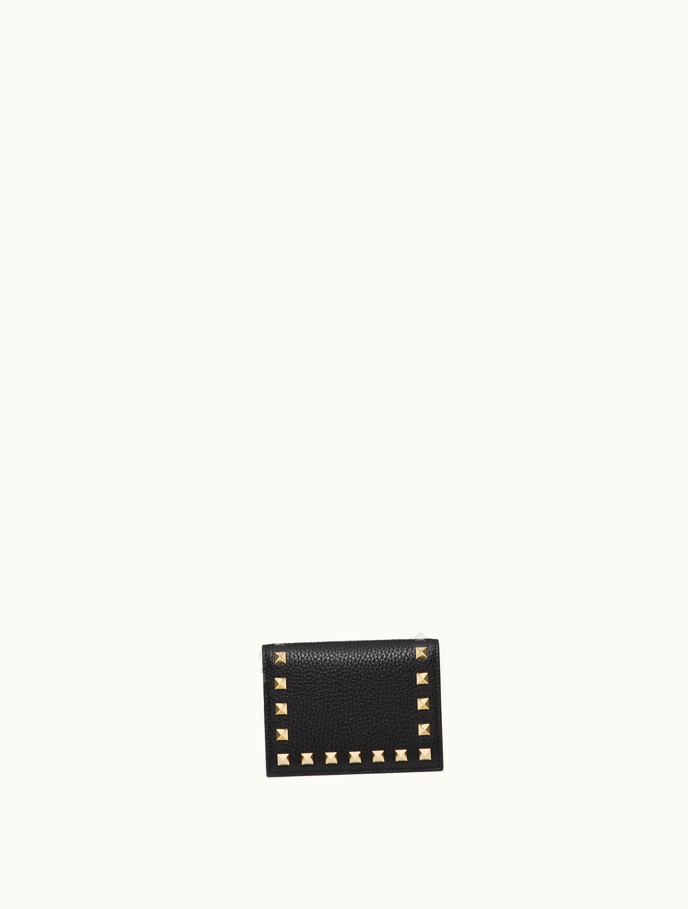 Valentino Valentino Small Rockstud Grainy Calfskin Wallet For Woman In Black