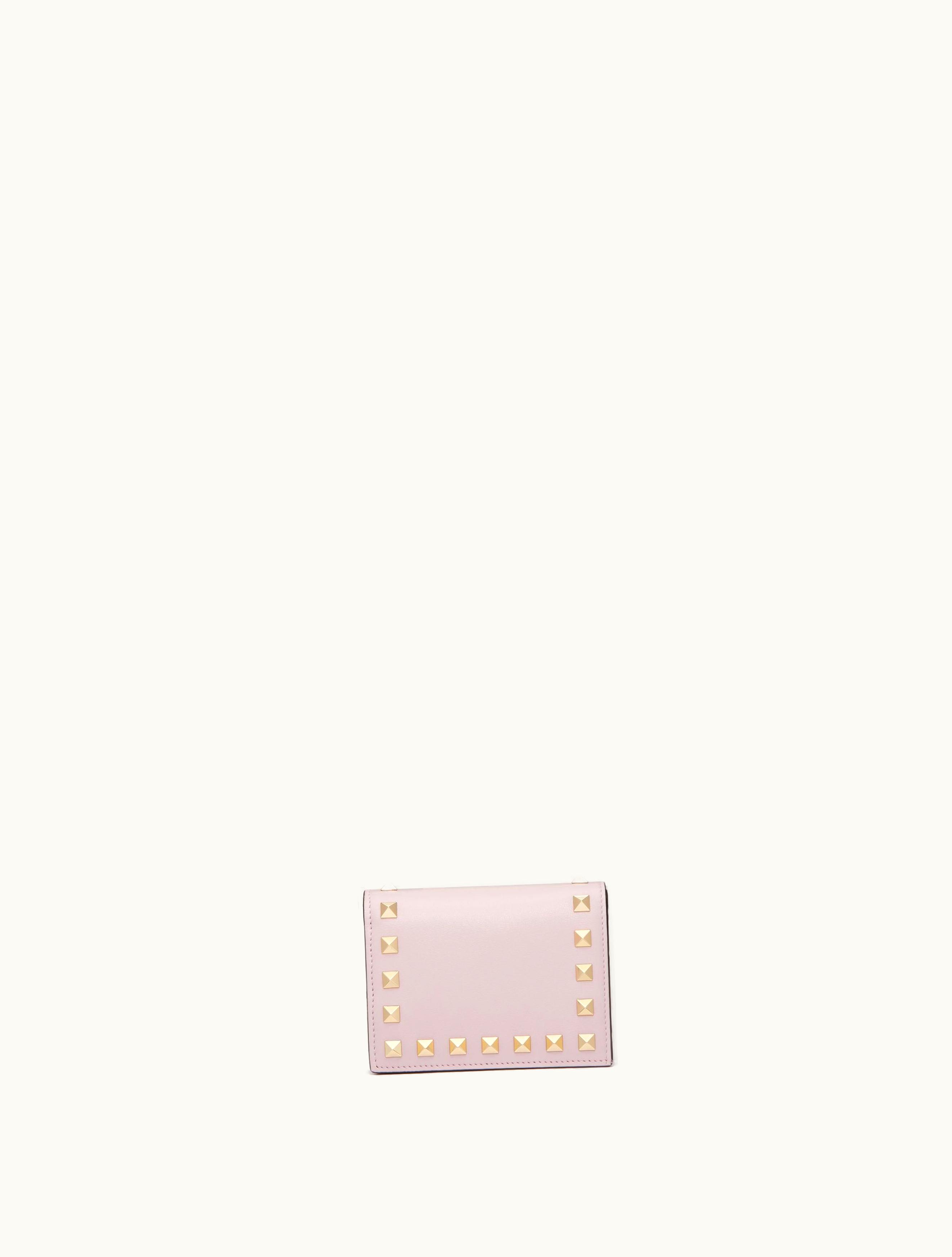Valentino Valentino Small Rockstud Calfskin Wallet For Woman In Water Lilac