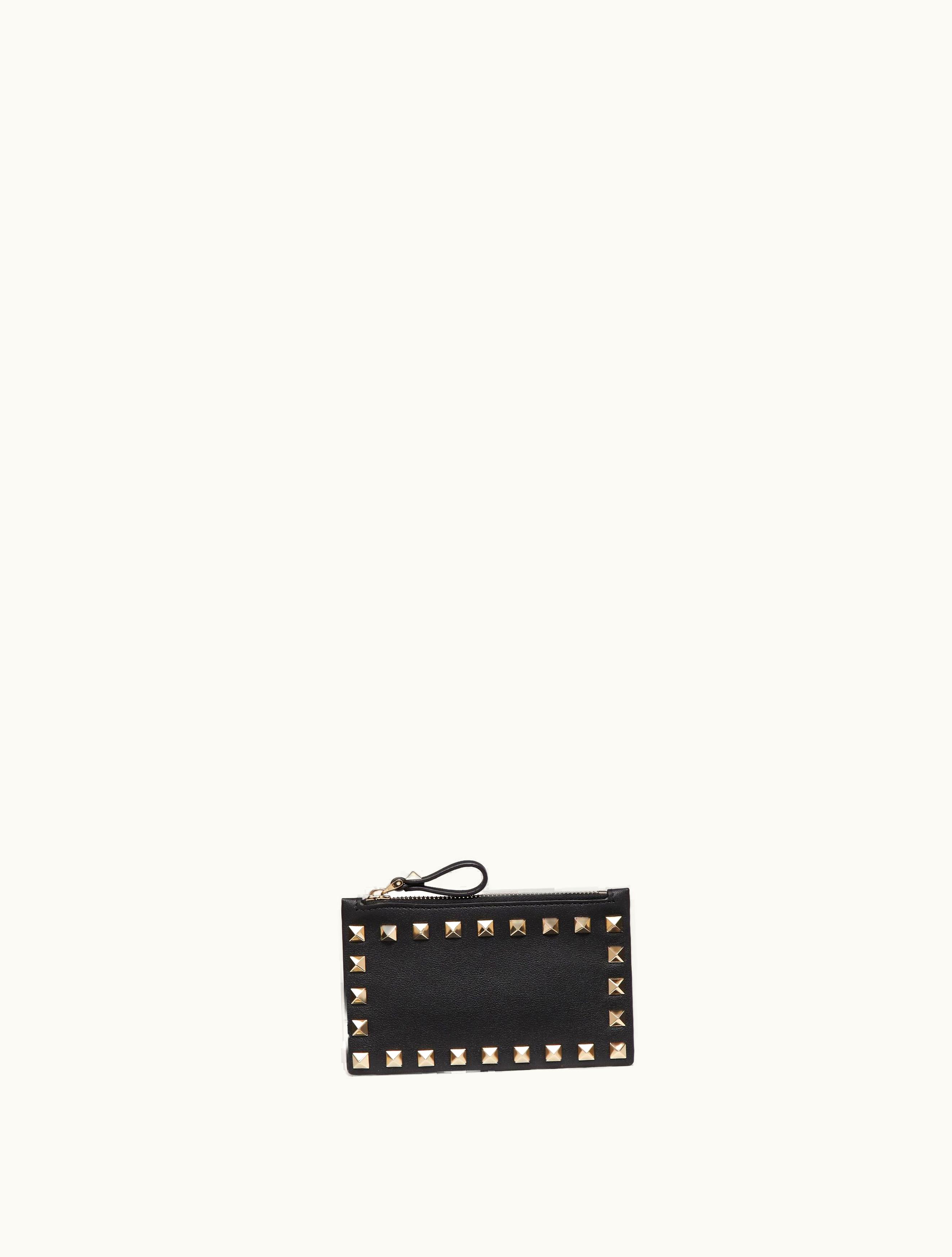 Valentino Valentino Rockstud Calfskin Cardholder With Zip For Woman In Black WP0548BOL_0NO