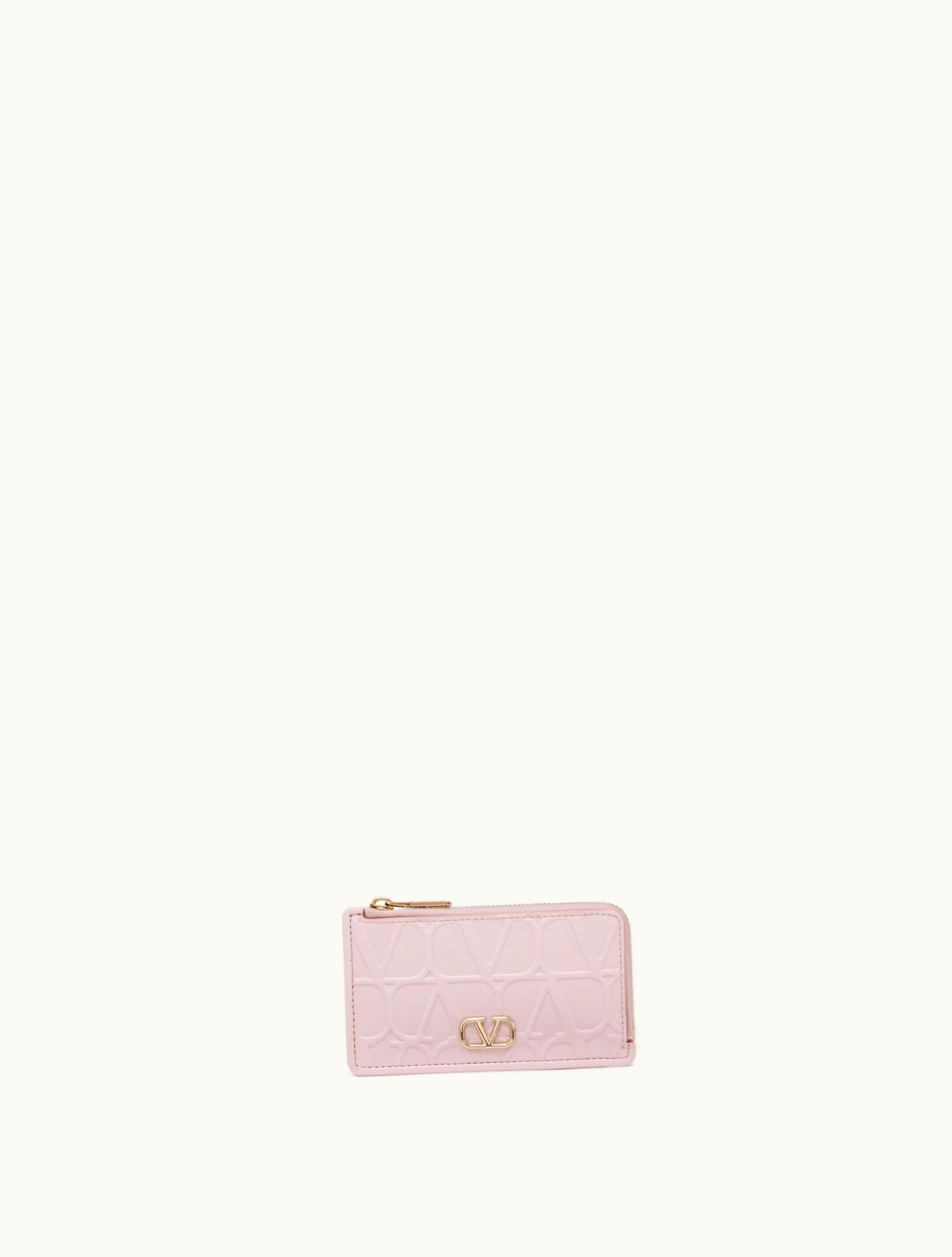 Valentino Valentino Garavani Leather Toile Iconographe Calfskin Cardholder With Zip For Woman In Water Lilac