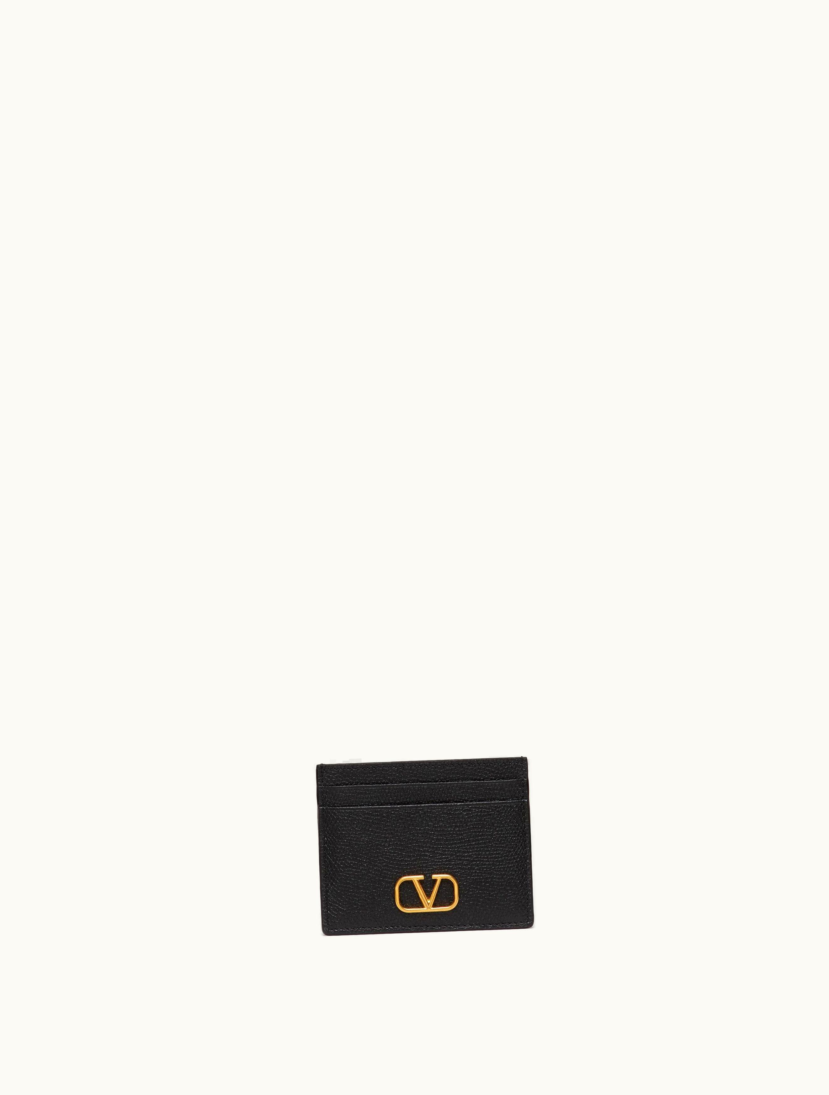 Valentino Valentino Vlogo Signature Grainy Calfskin Cardholder For Woman In Black