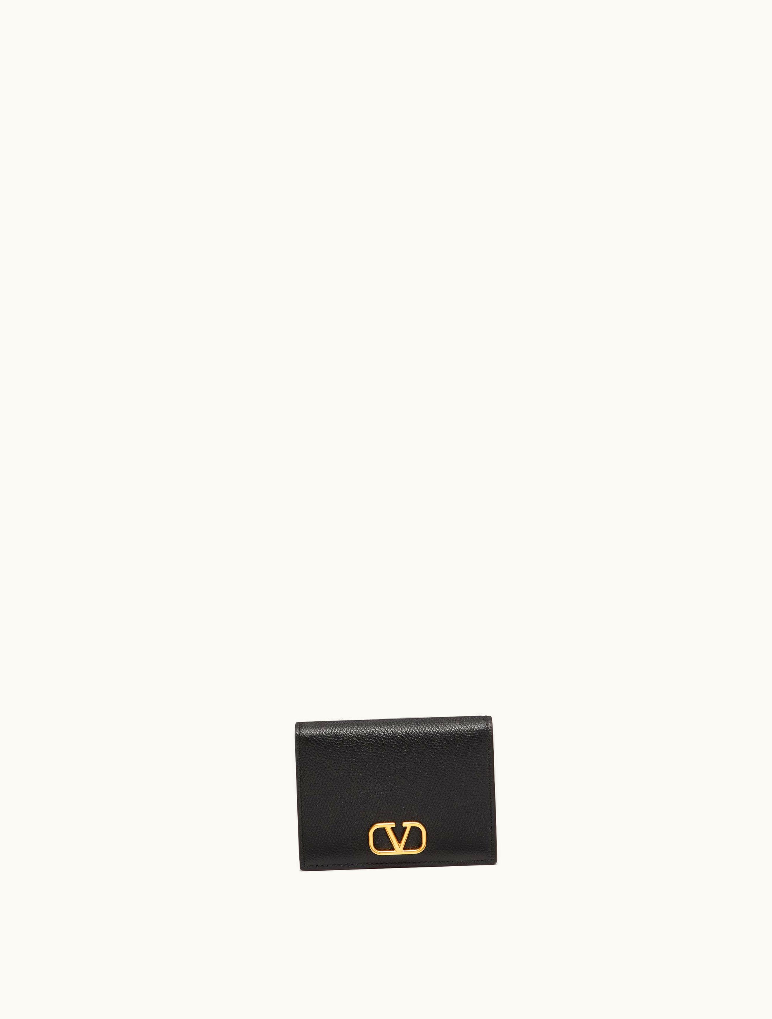 Valentino Valentino Compact Vlogo Signature Grainy Calfskin Wallet For Woman In Cedar Yellow