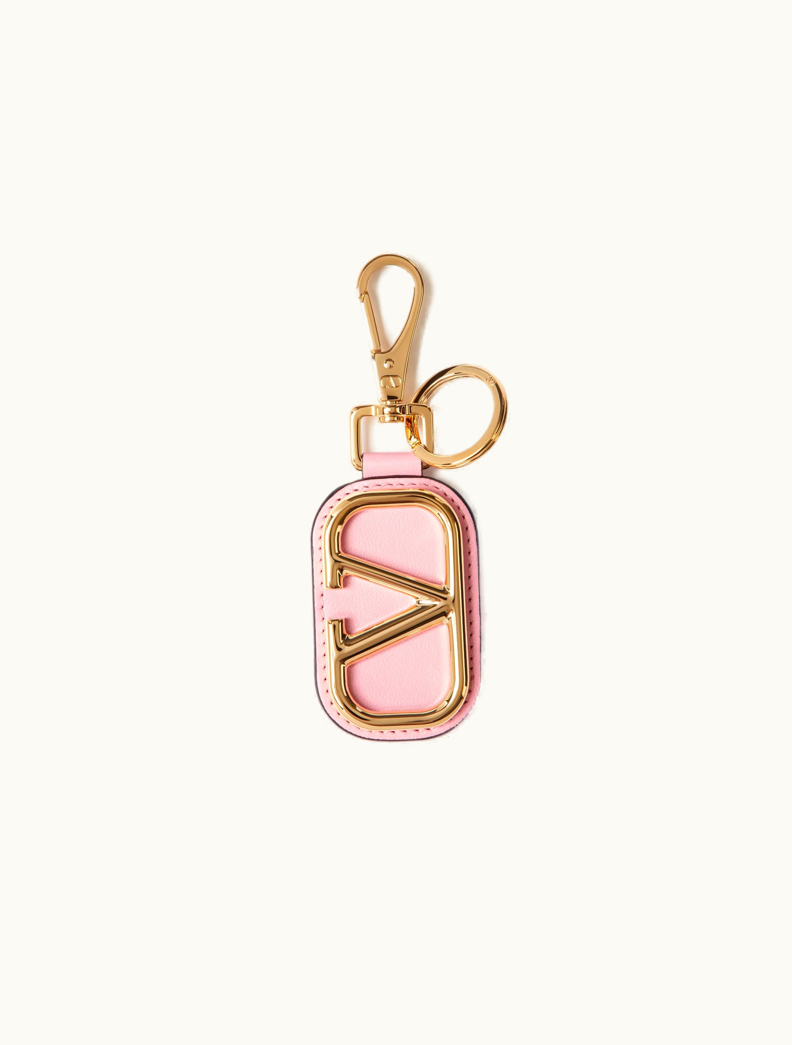 Valentino Valentino Vlogo Signature Calfskin Key Ring For Woman In Rock Pink