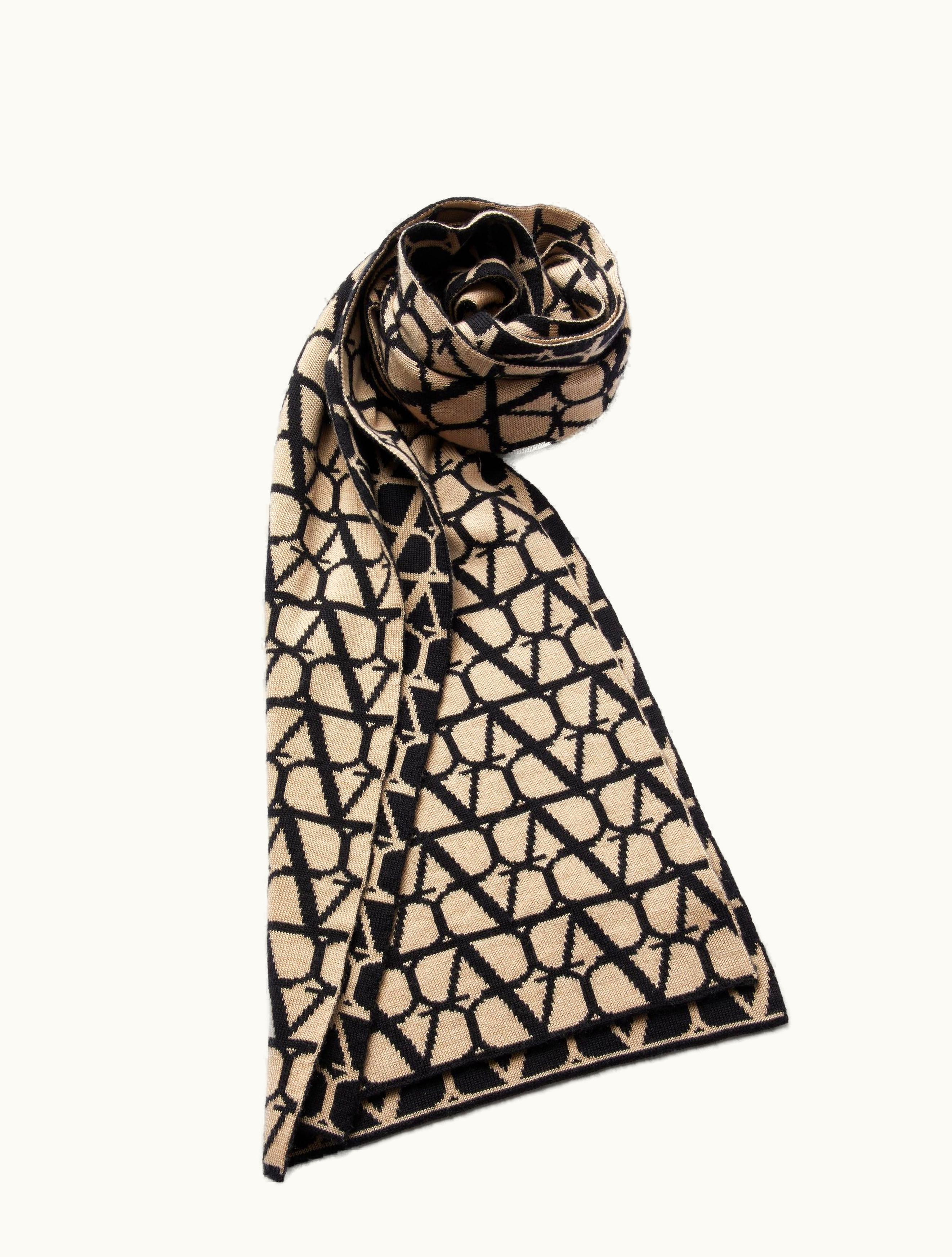 Valentino Valentino Toile Iconographe Cashmere And Silk Knitted Scarf For Woman In Beige / Black