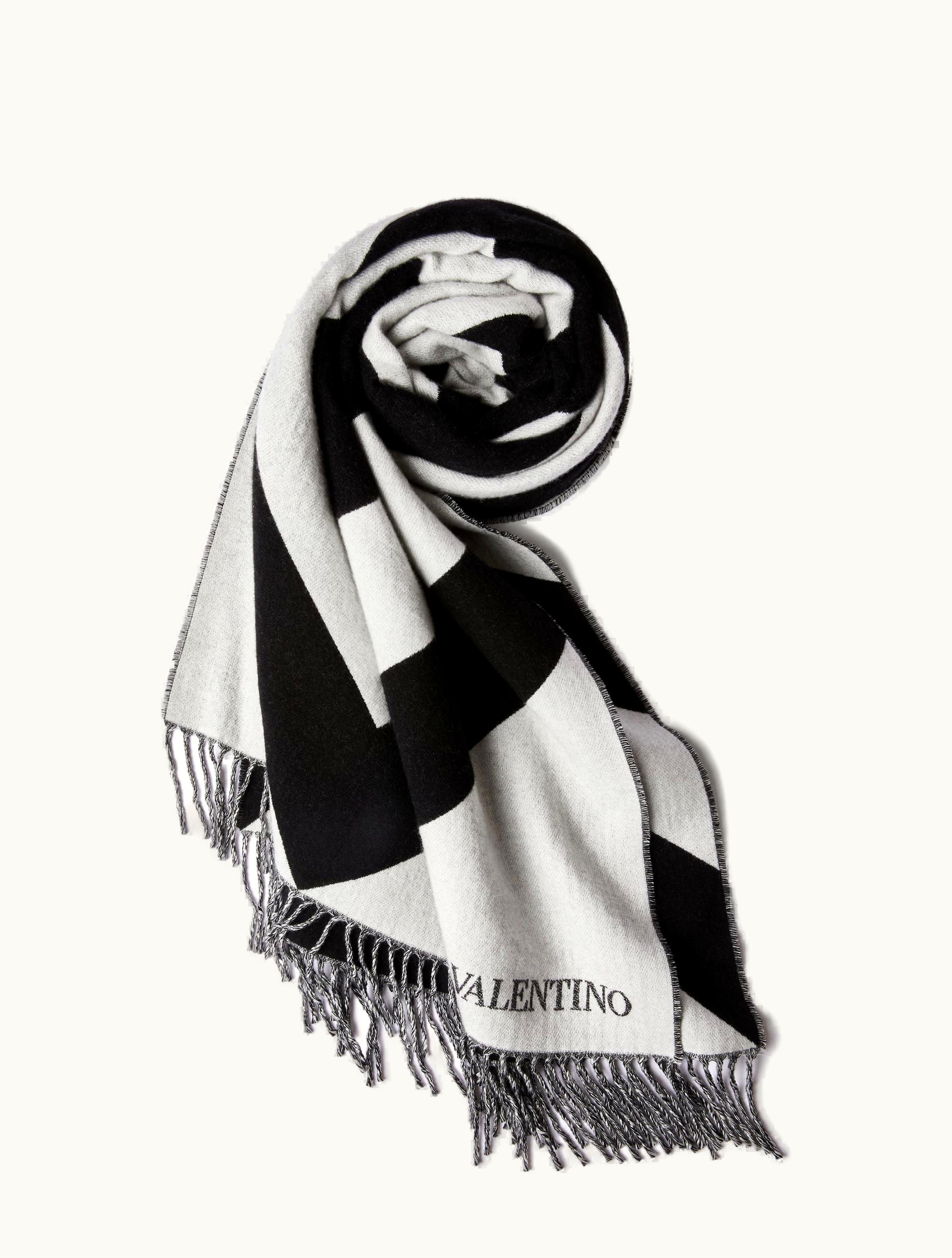 Valentino Valentino Strhype Wool And Cashmere Stole With Strhype Jacquard Work For Woman In Ivory / Black