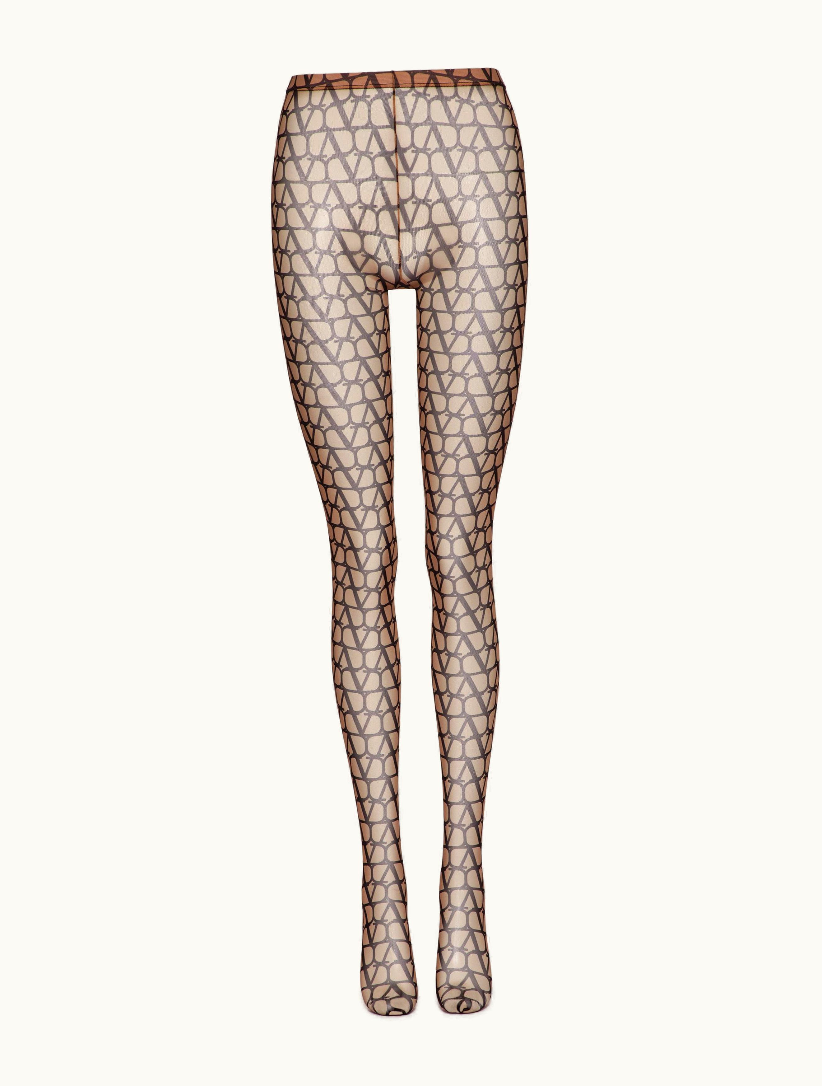 Valentino Valentino Toile Iconographe Tulle Tights For Woman In Beige / Black