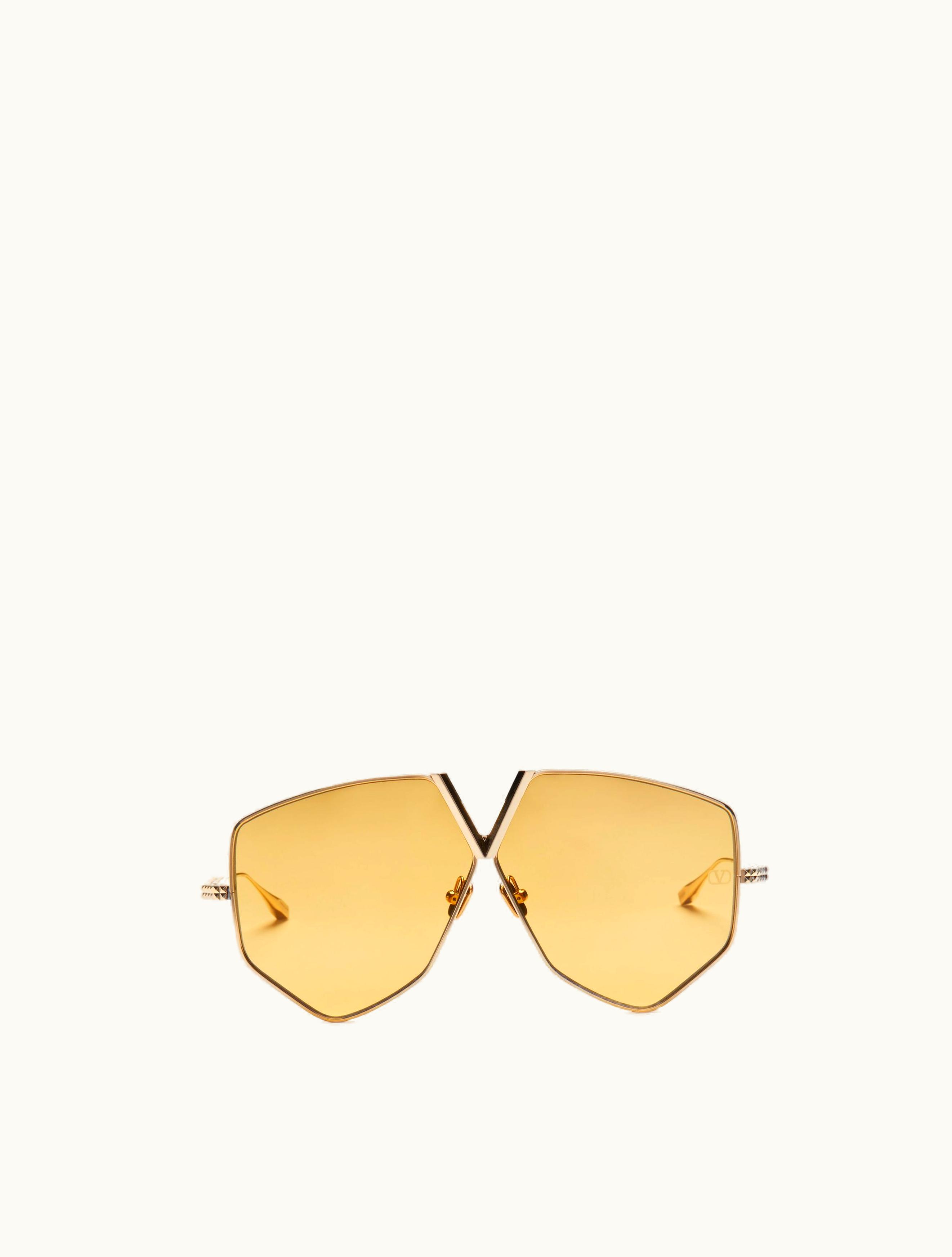 Valentino Valentino V - Hexagon Oversized Titanium Aviator Frame In Gold / Amber