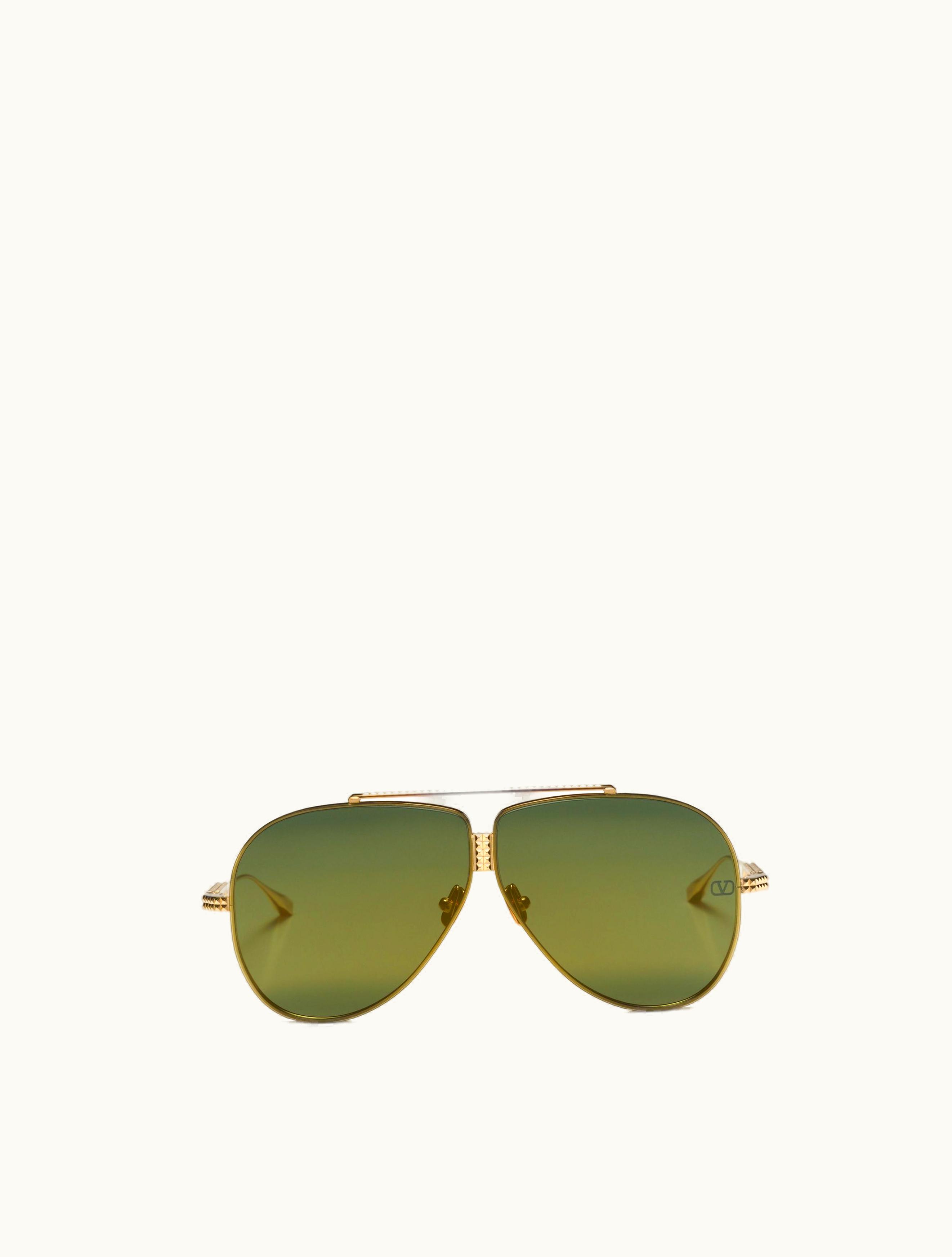 Valentino Valentino XVI - Pilot Titanium Stud Frame In Gold / Gradient Green