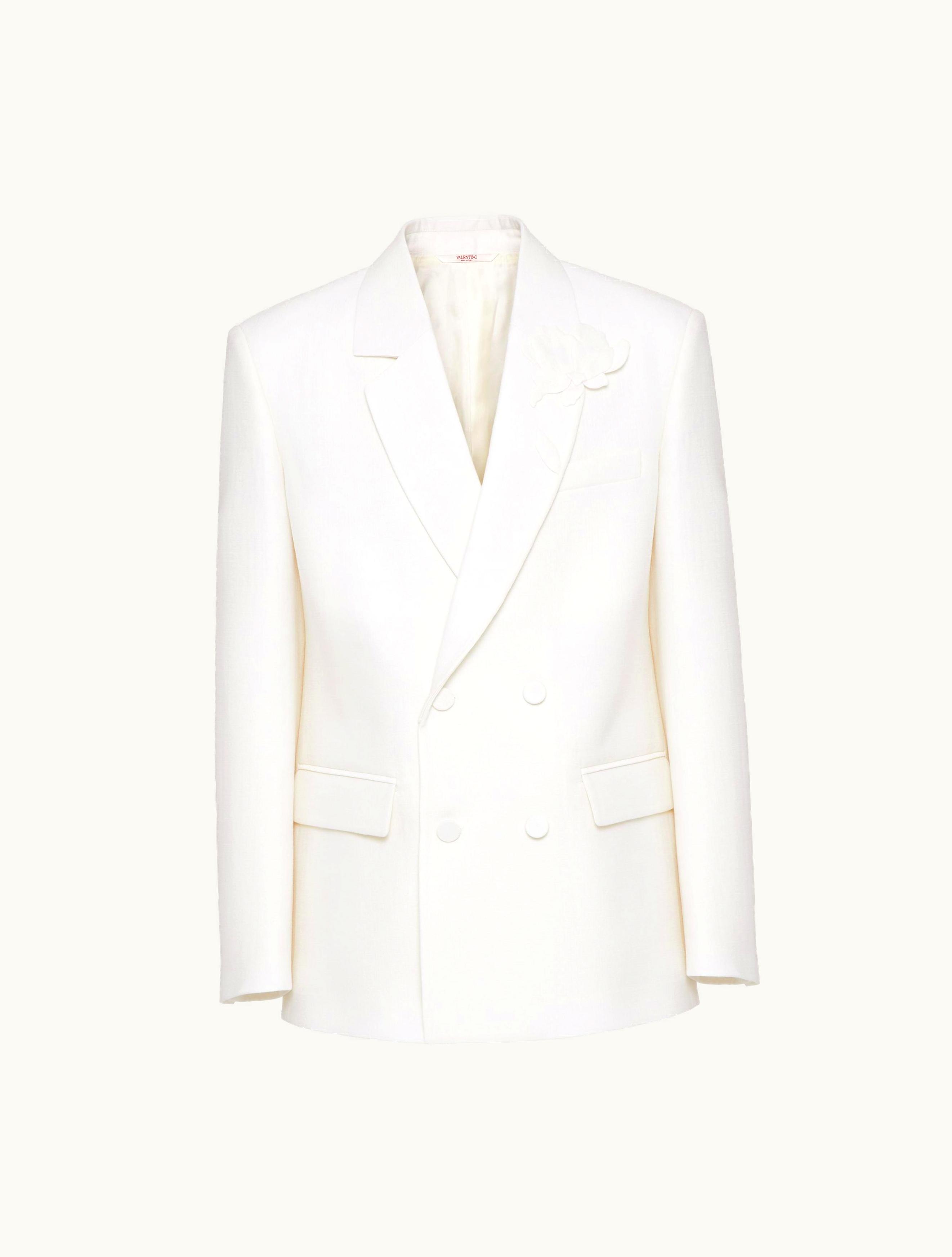 Valentino Valentino Double-breasted Wool And Silk Jacket With Flower Embroidery For Man In Ivory