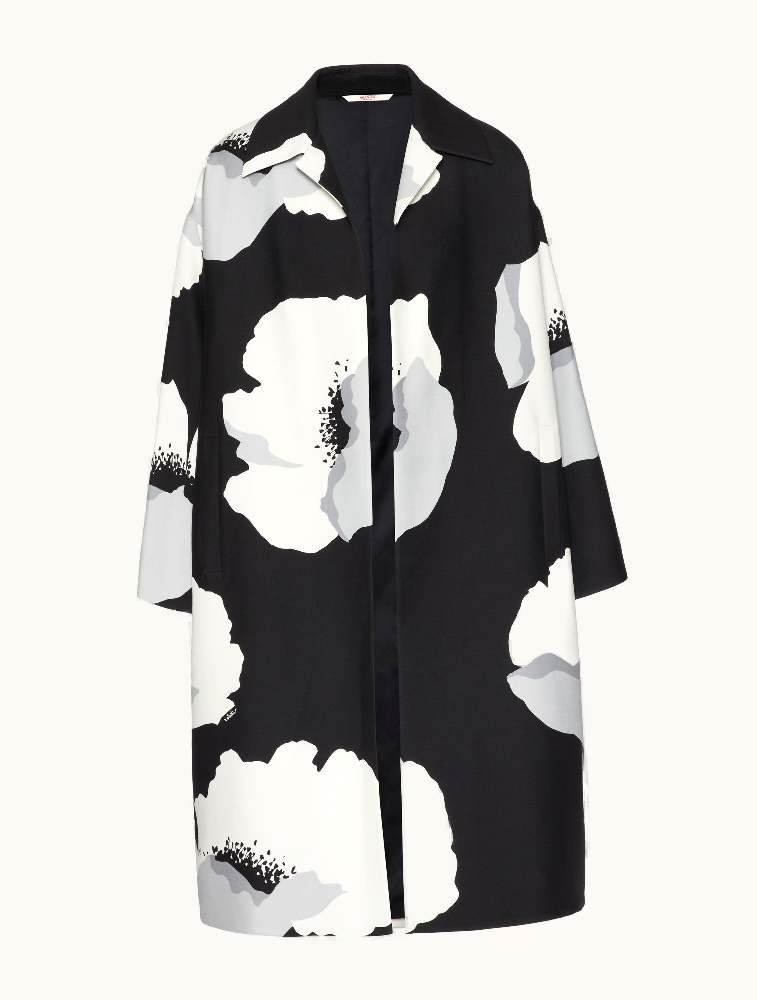 Valentino Crepe Couture Caban With Valentino Flower Portrait Print For Man In Black / Grey / Ivory