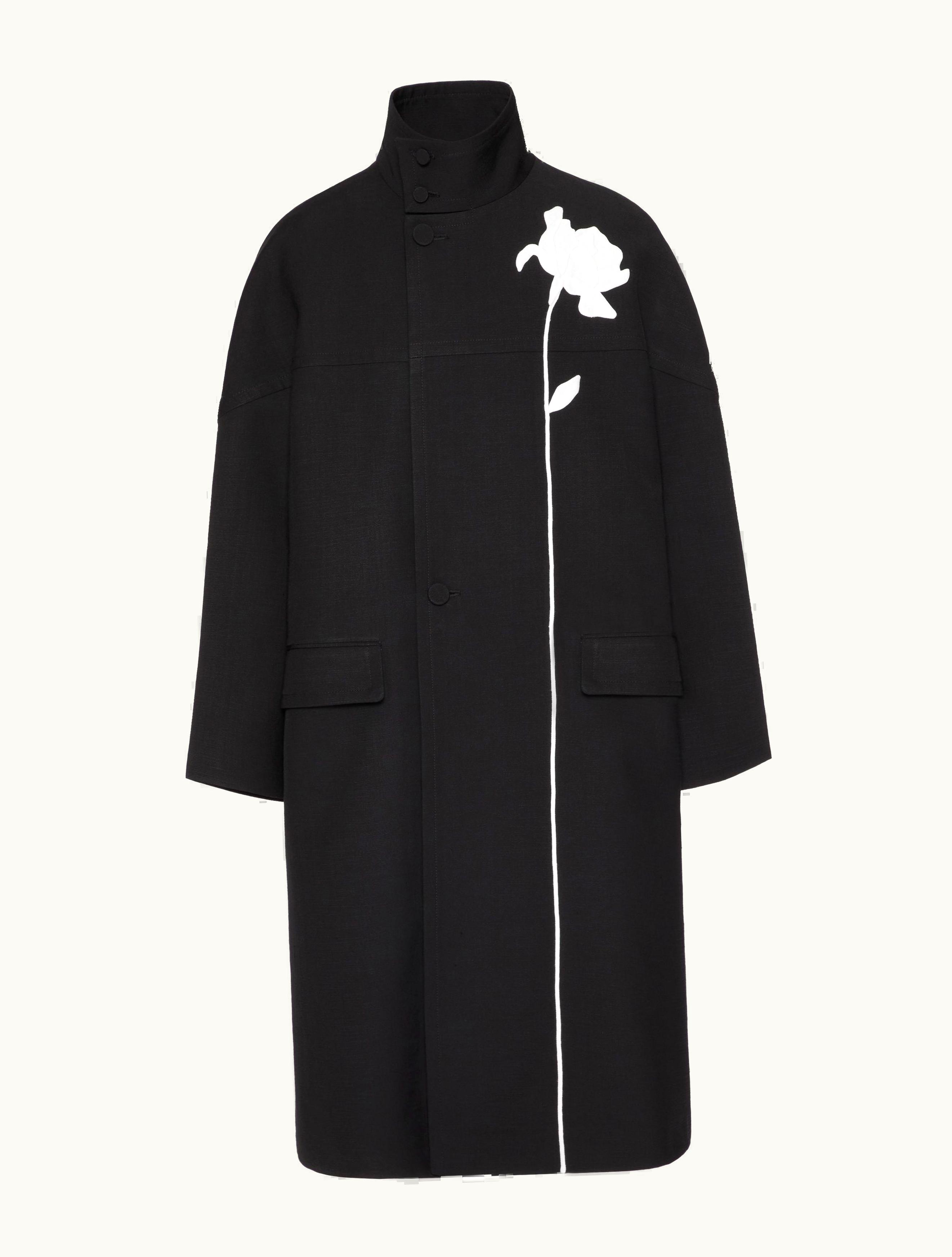 Valentino Valentino Silk Shantung High-neck Caban With Flower Embroidery For Man In Black