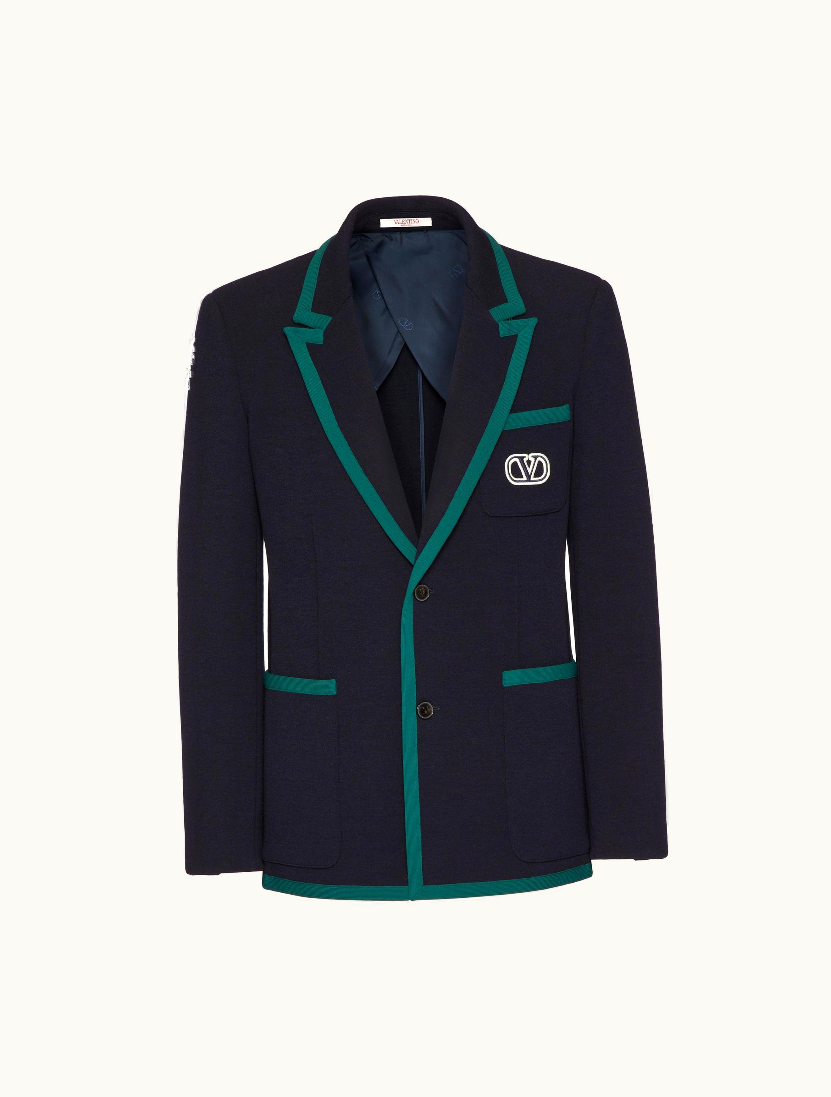 Valentino Valentino Single-breasted Jacket In Lana Stretch With Vlogo Signature Patch For Man In Navy