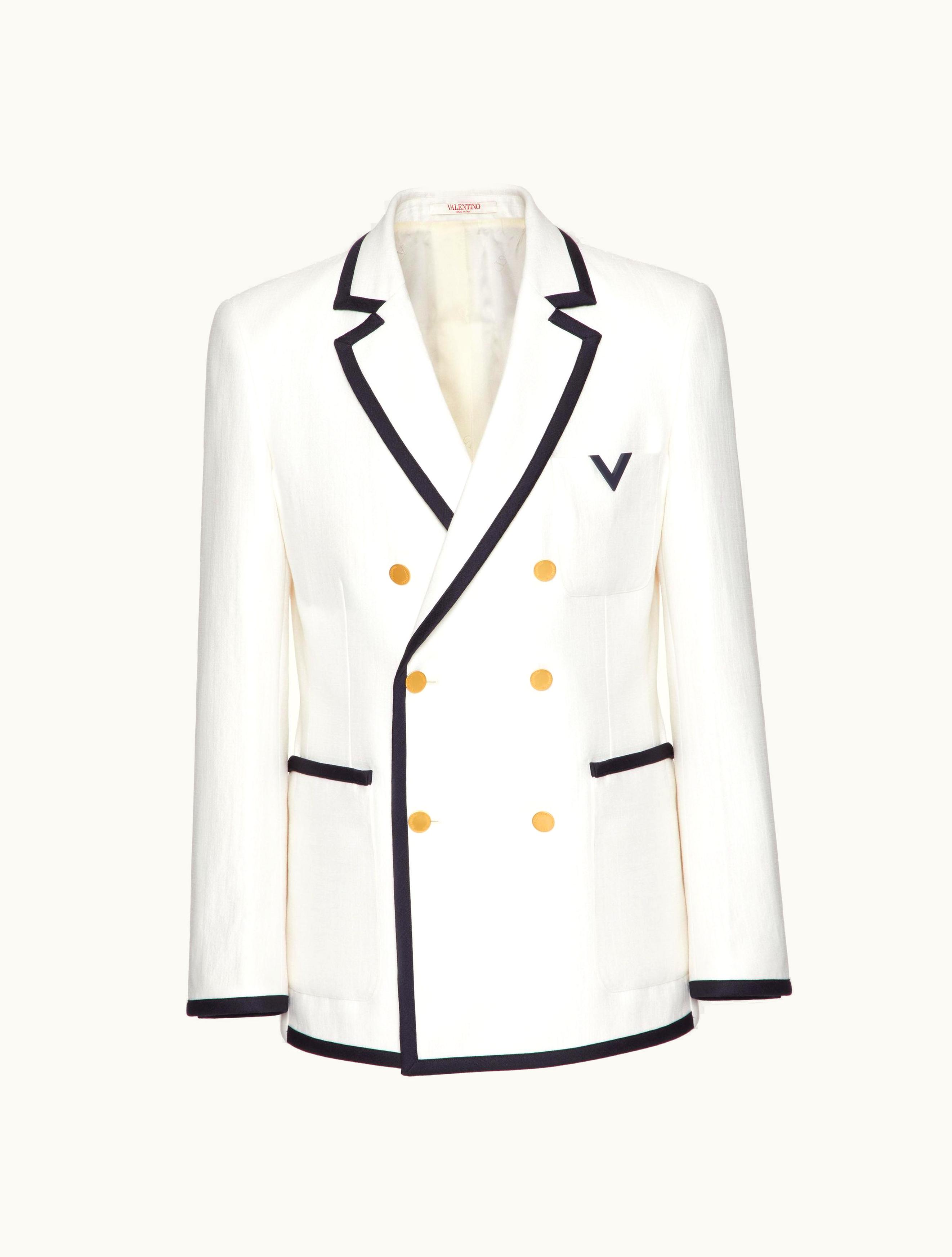 Valentino Valentino Double-breasted Wool And Silk Jacket With Rubberised V Detail For Man In Ivory