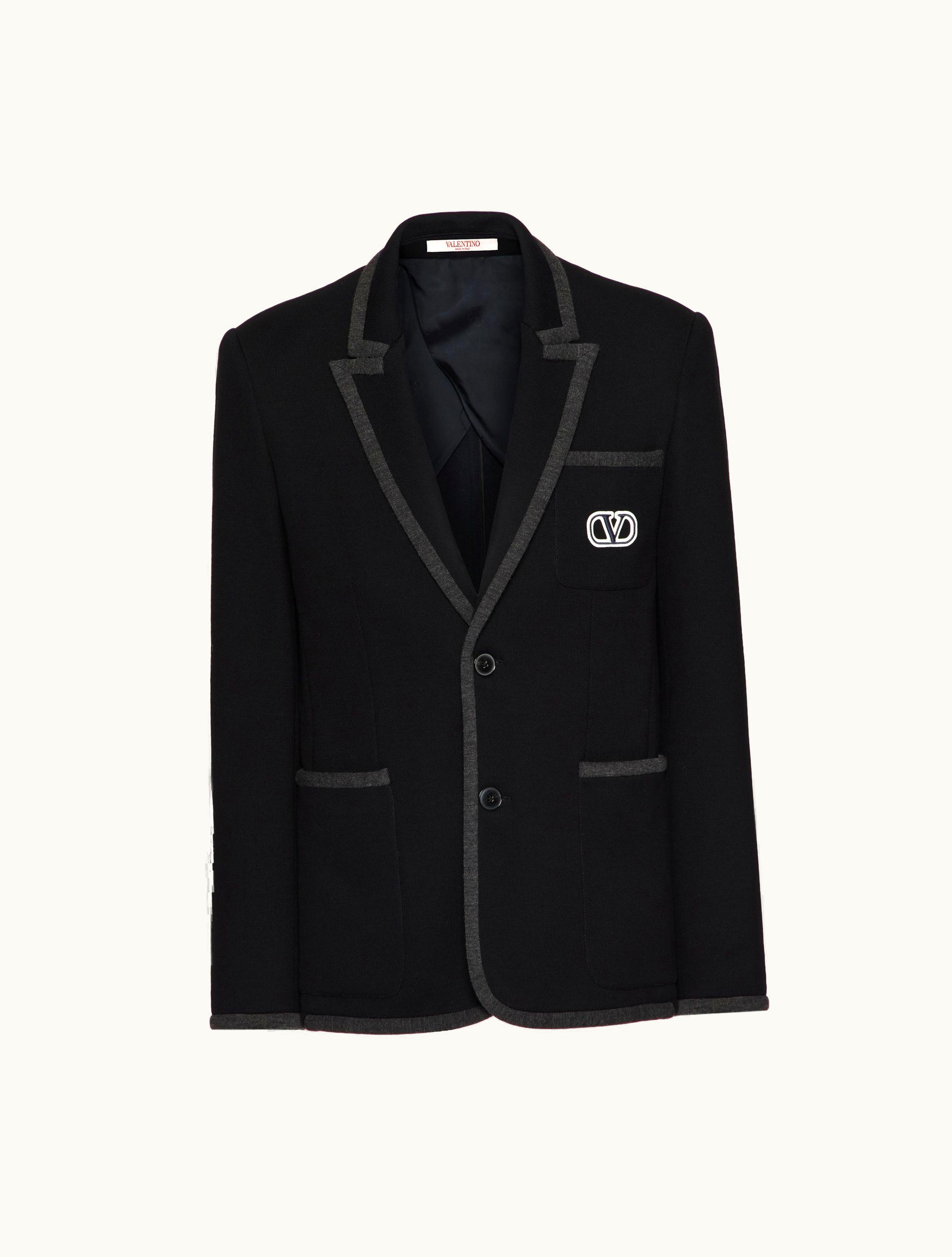 Valentino Valentino Single-breasted Cotton Jersey Jacket With Vlogo Signature Patch For Man In Navy