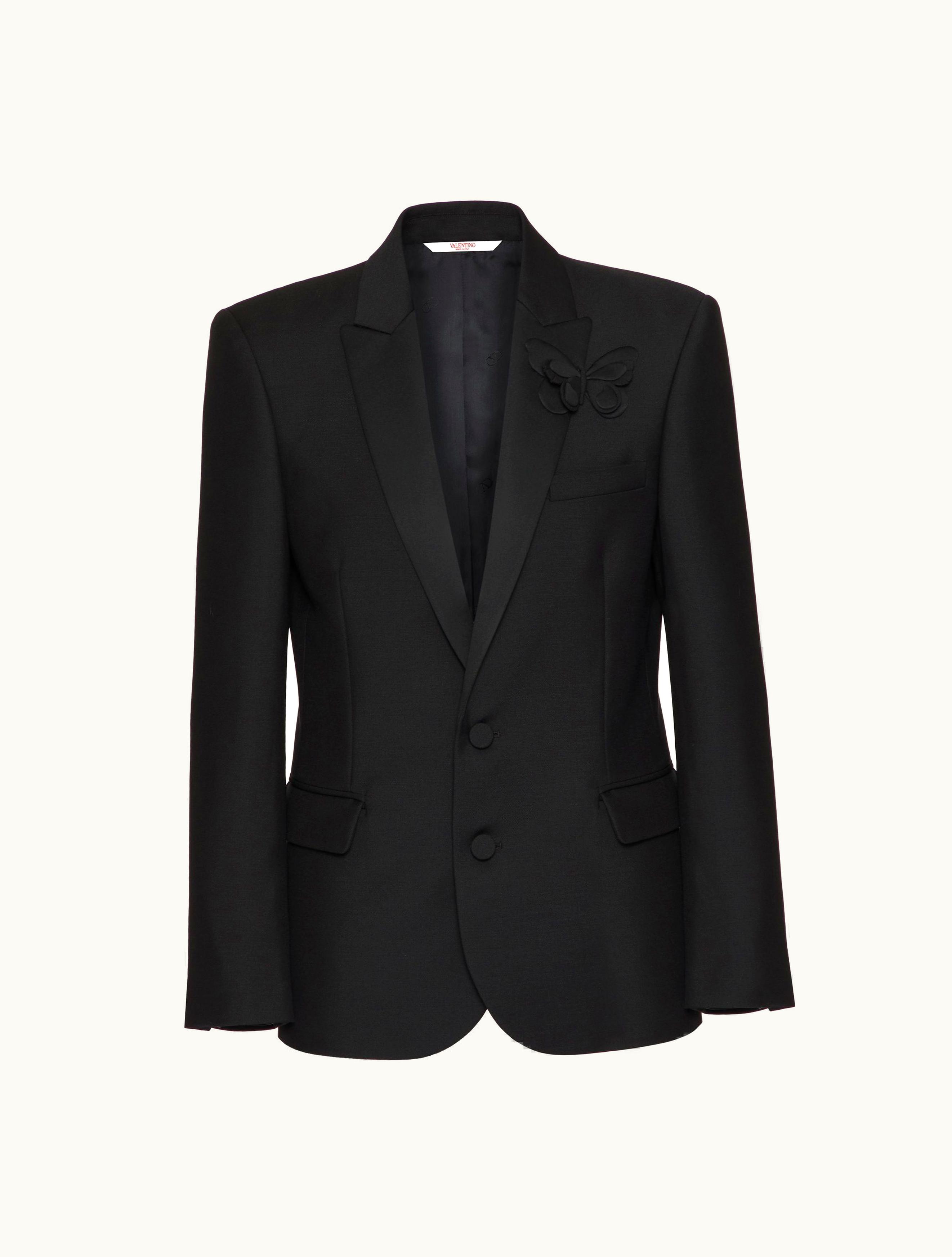 Valentino Valentino Single-breasted Mohair Wool Jacket With Embroidered Butterfly For Man In Black