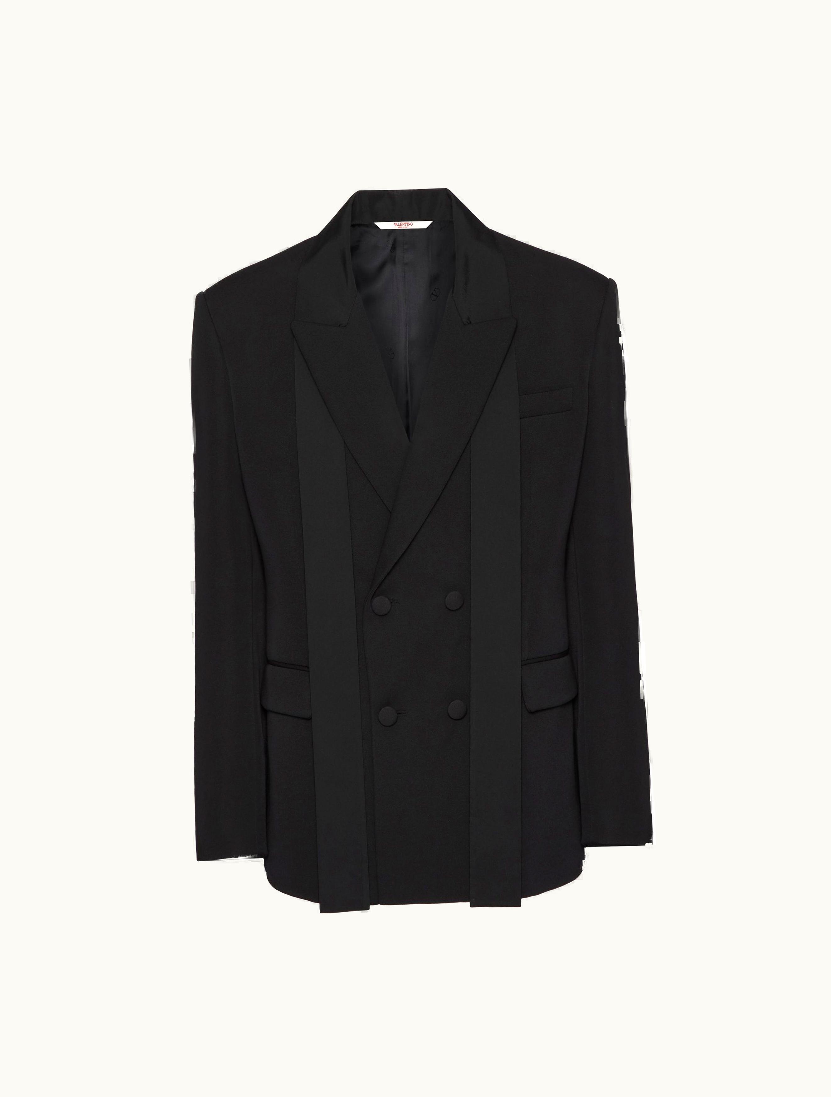 Valentino Valentino Double-breasted Wool Jacket With Silk Faille Scarf Collar For Man In Black