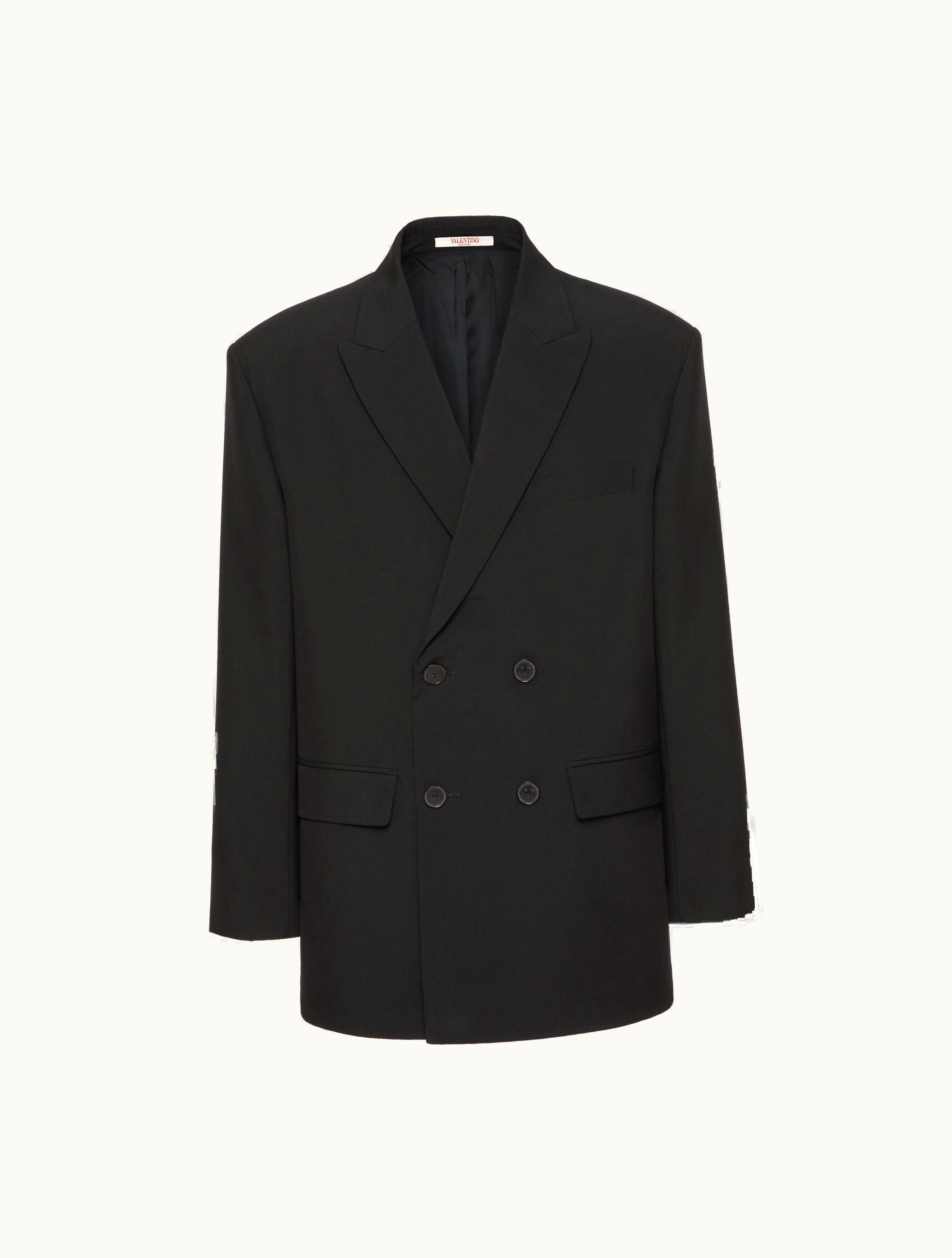 Valentino Double-breasted Wool Jacket With Maison Valentino Tailoring Label For Man In Black