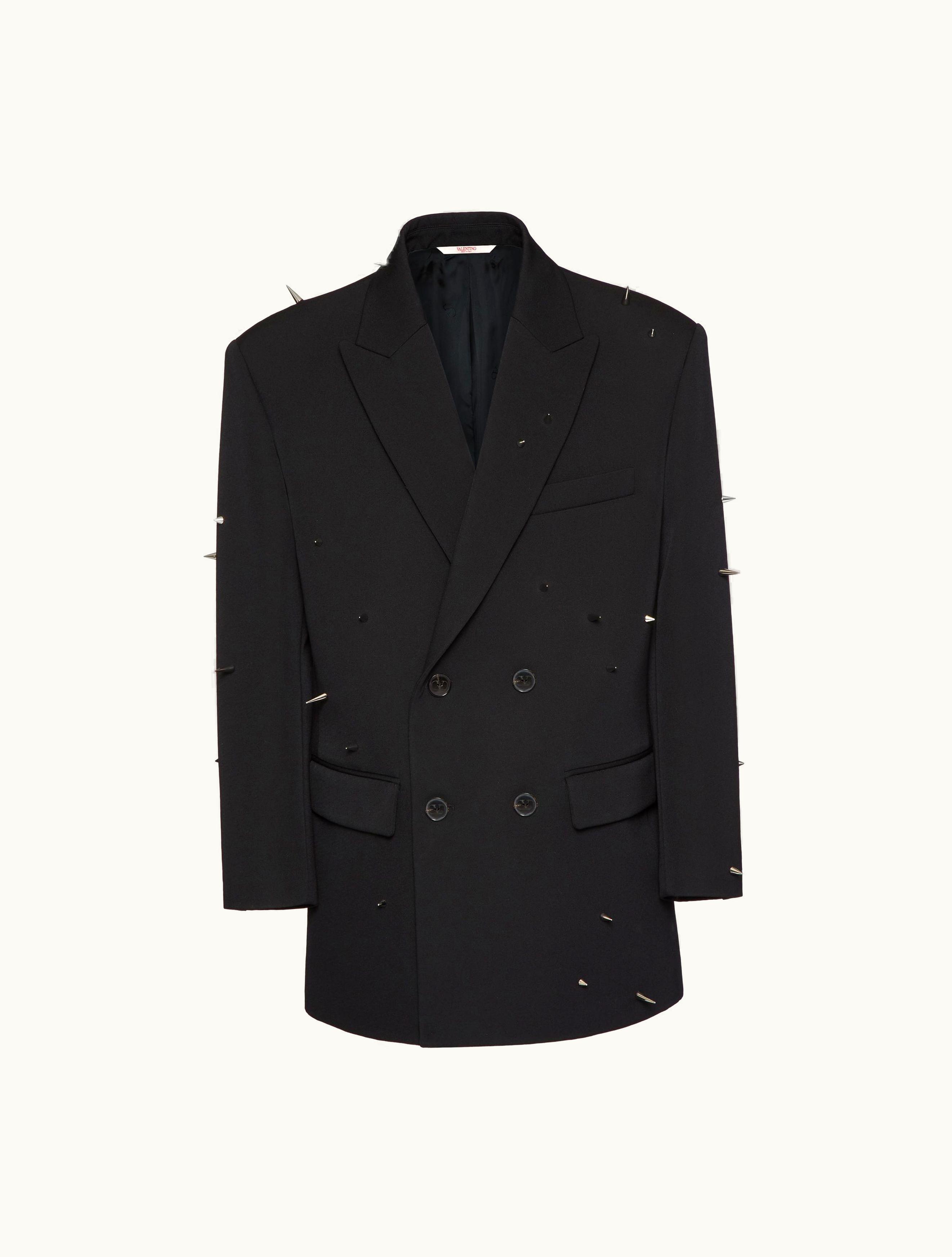 Valentino Valentino Double-breasted Wool Jacket With Punk Studs For Man In Black