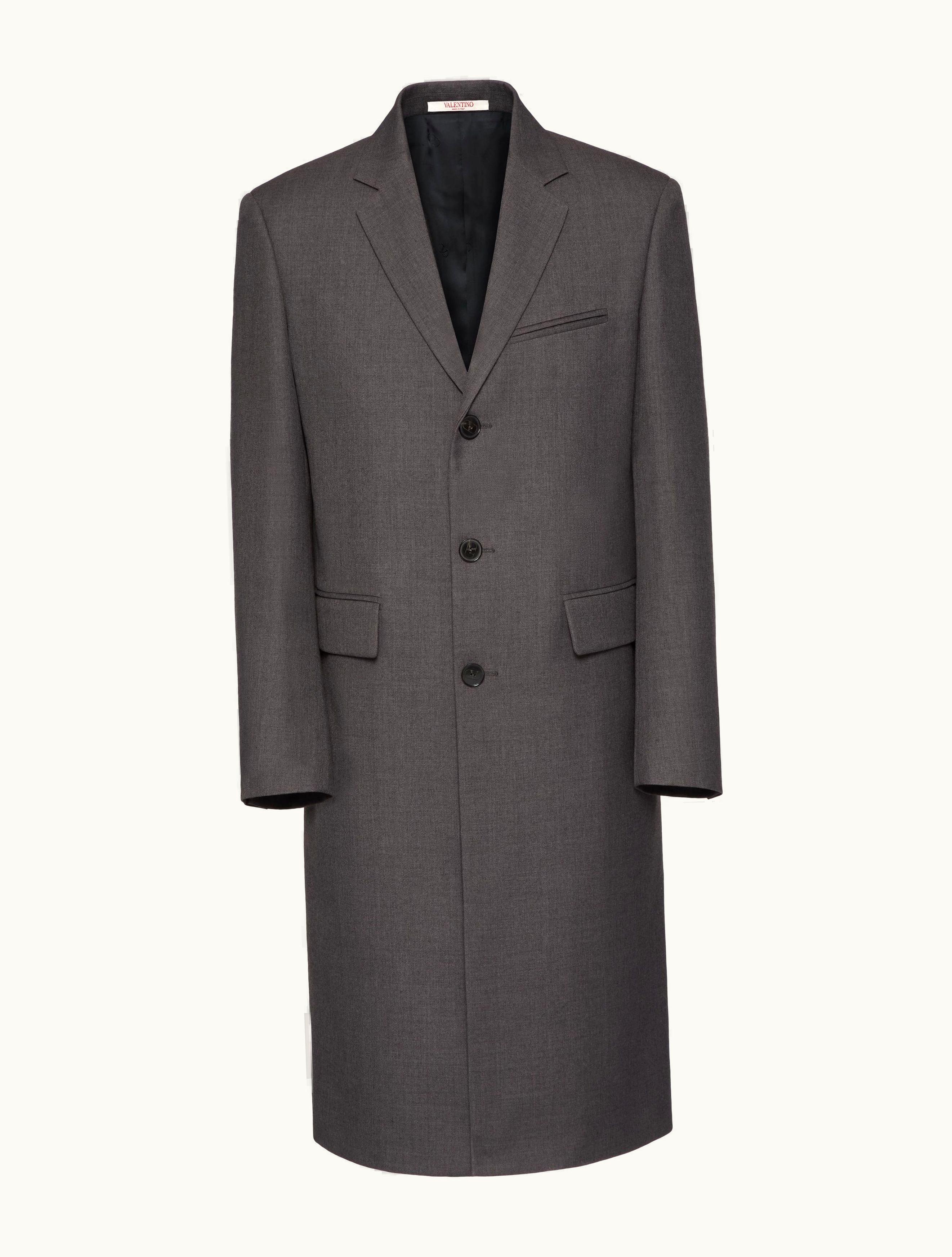 Valentino Single-breasted Coat In Technical Nylon With Maison Valentino Tailoring Label For Man In Grey