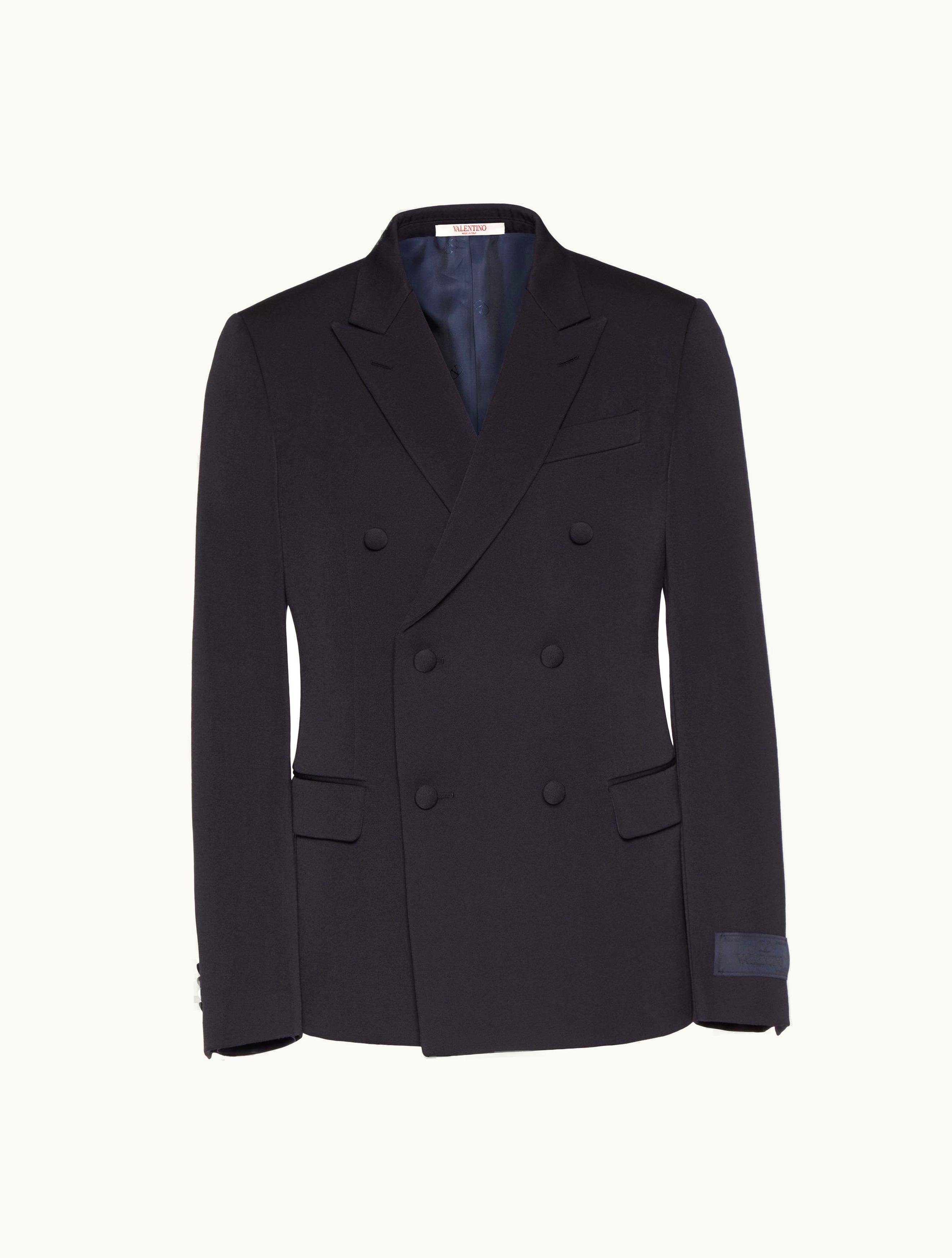 Valentino Double-breasted Wool Jacket With Maison Valentino Tailoring Label For Man In Navy