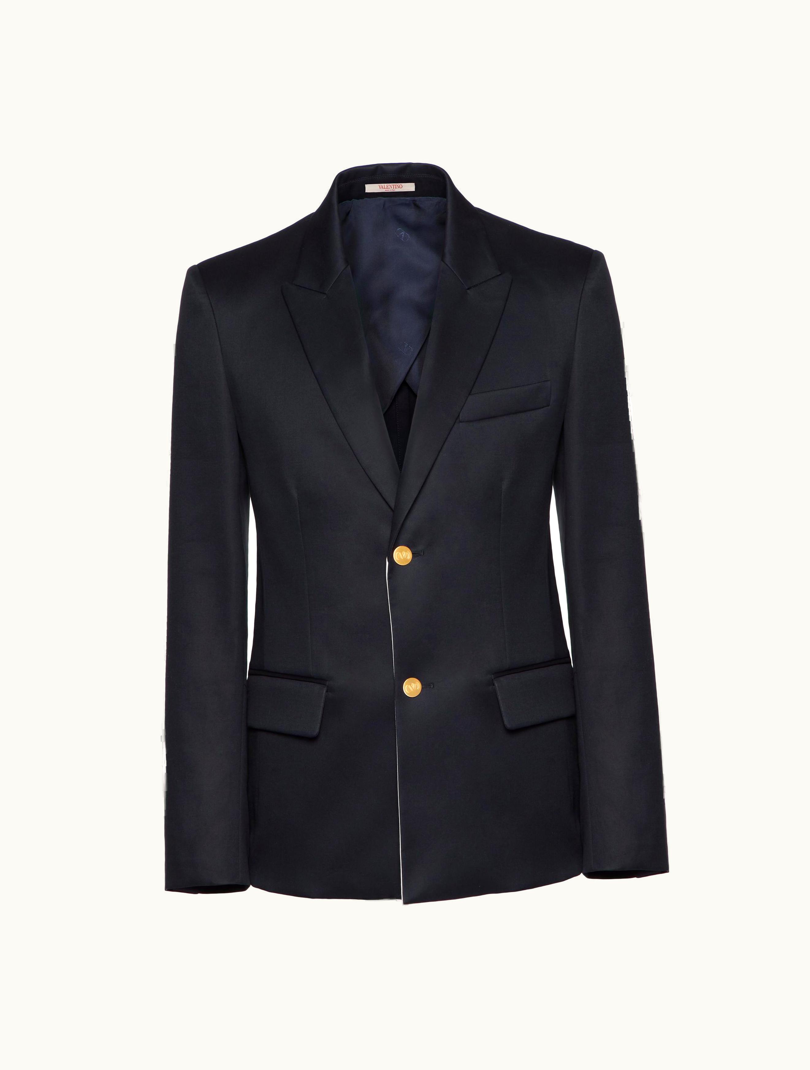 Valentino Valentino Single-breasted Cotton Jacket For Man In Navy