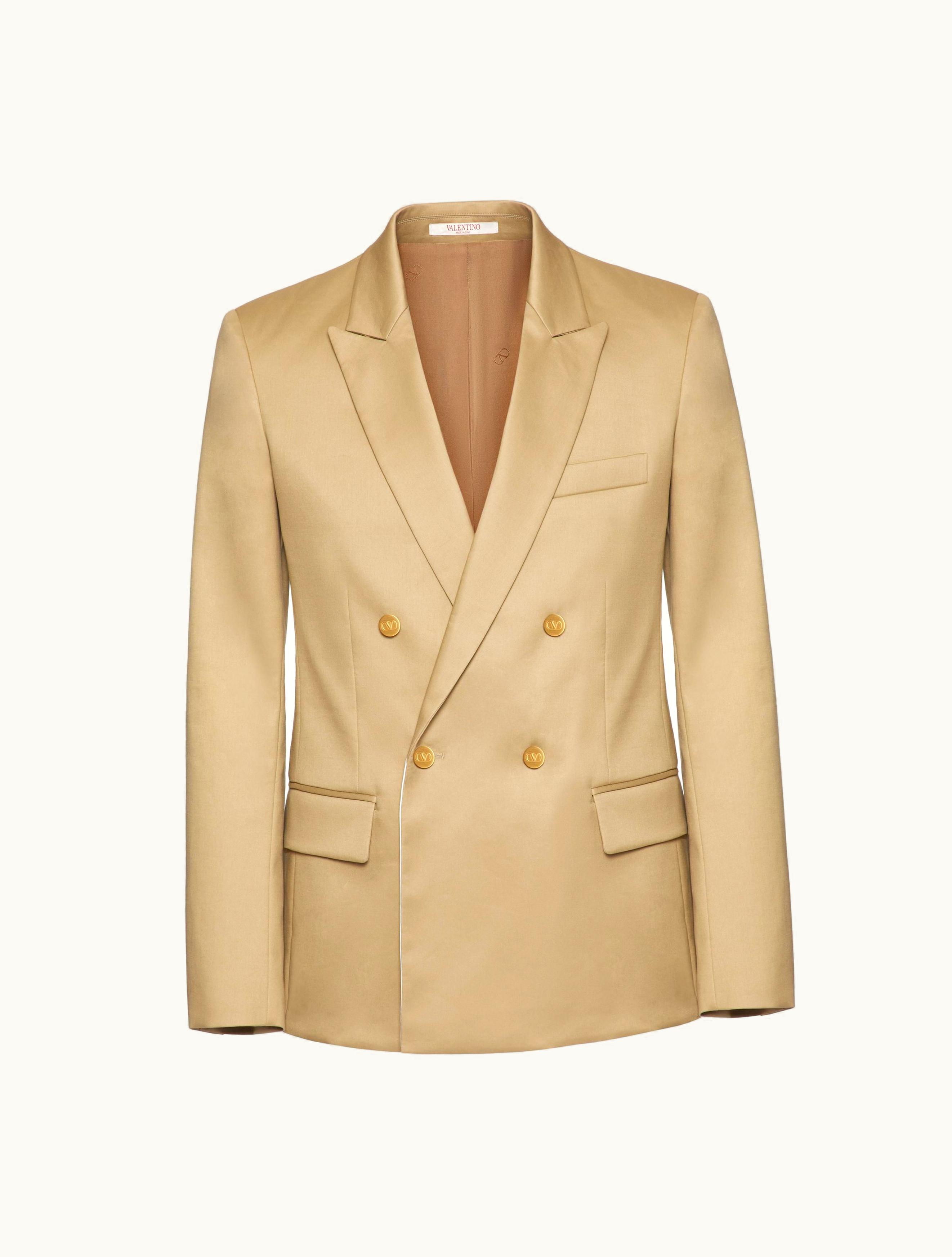 Valentino Valentino Double-breasted Cotton Jacket For Man In Sand