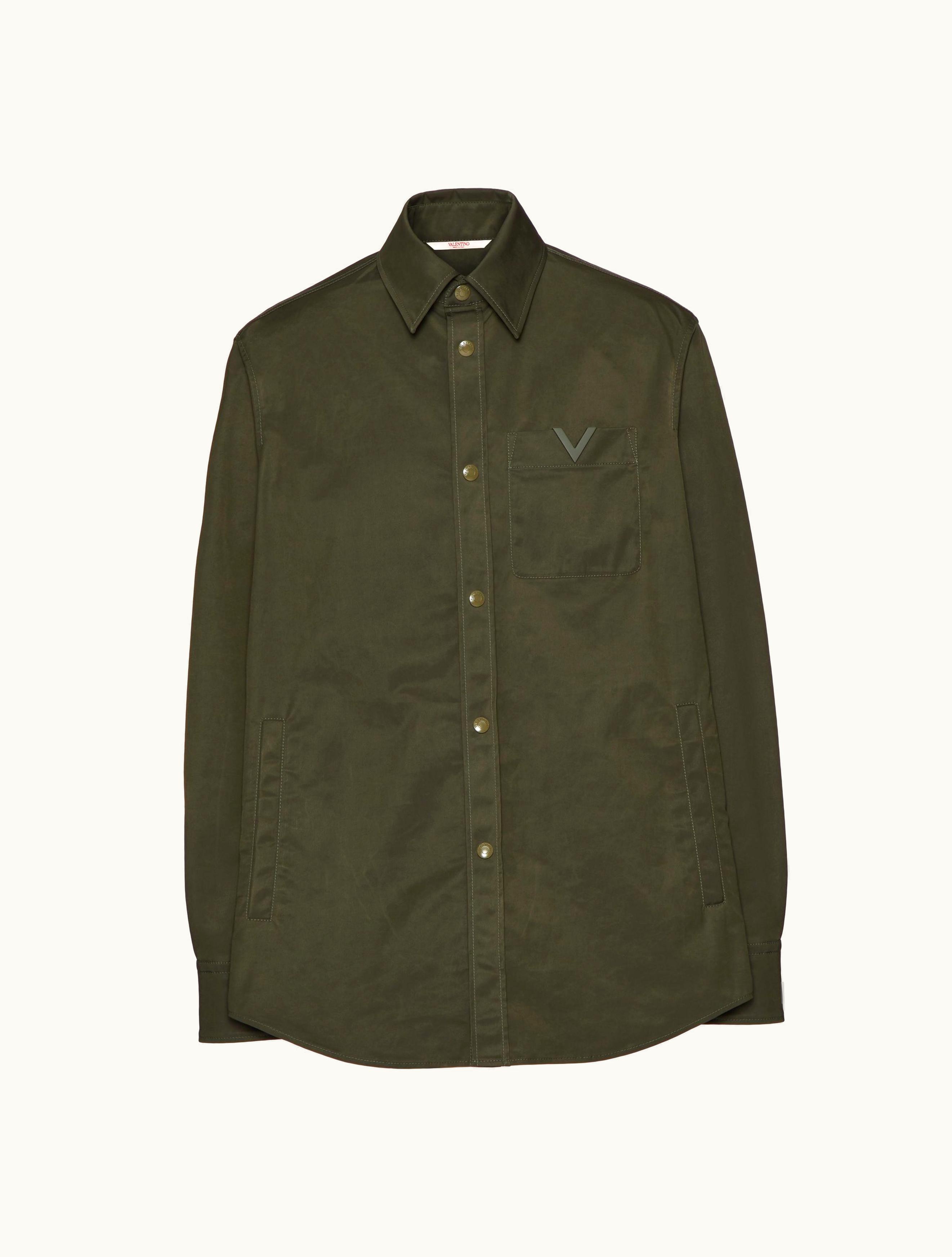Valentino Valentino Nylon Shirt Jacket With Rubberised V Detail For Man In Olive