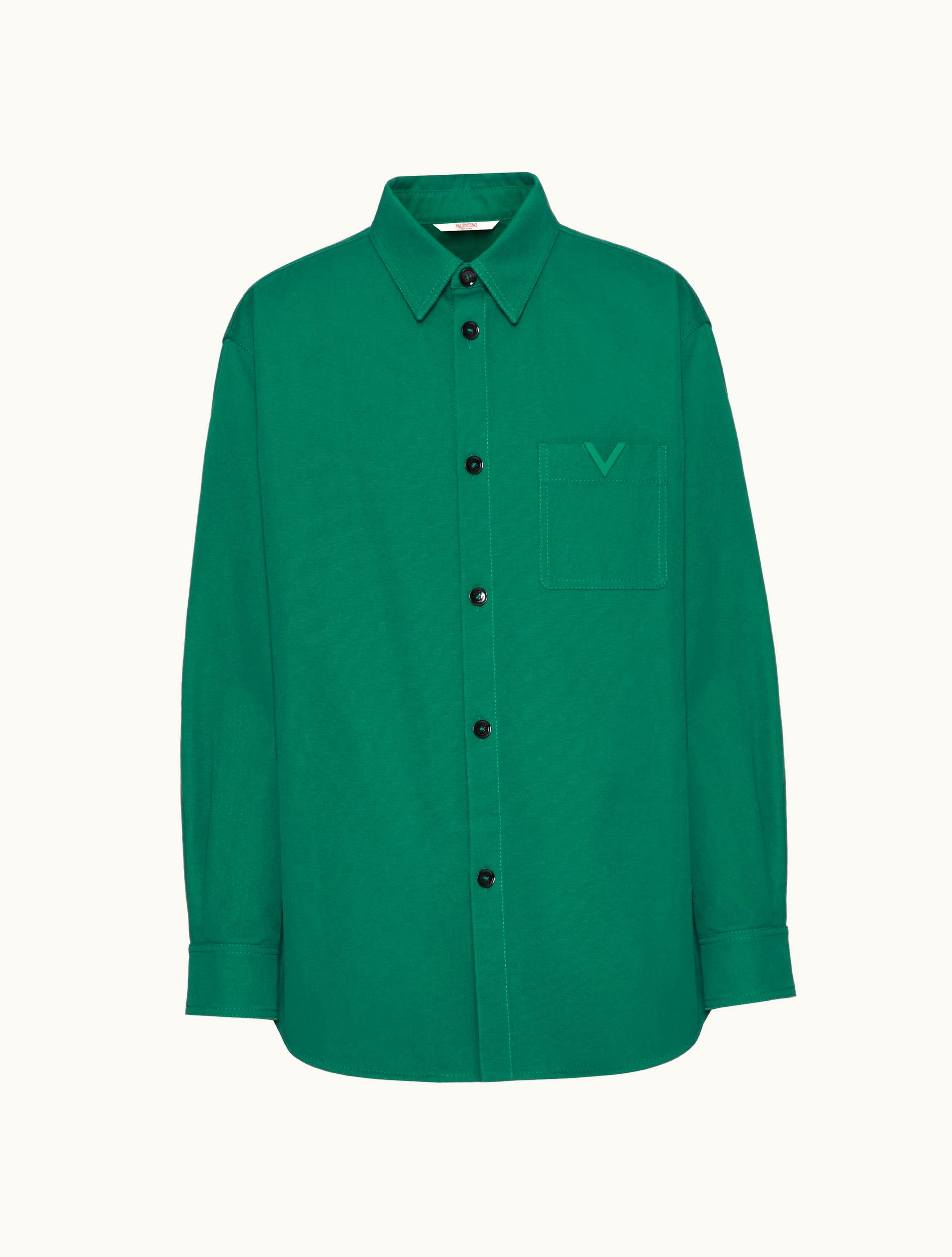 Valentino Valentino Stretch Cotton Canvas Shirt Jacket With Rubberised V Detail For Man In Ruby