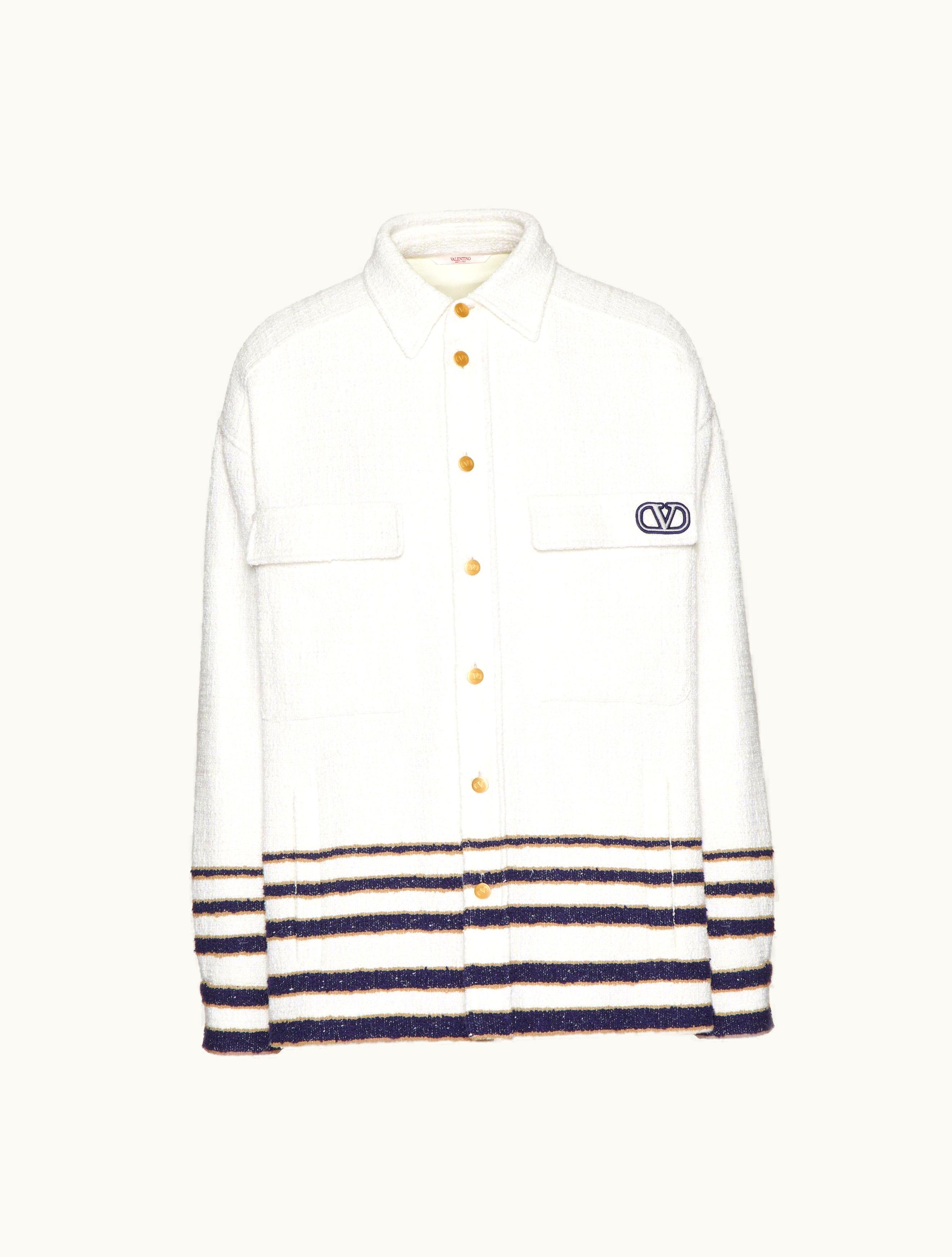 Valentino Valentino Viscose And Cotton Tweed Jacket With Vlogo Signature Patch For Man In White / Navy / Beige