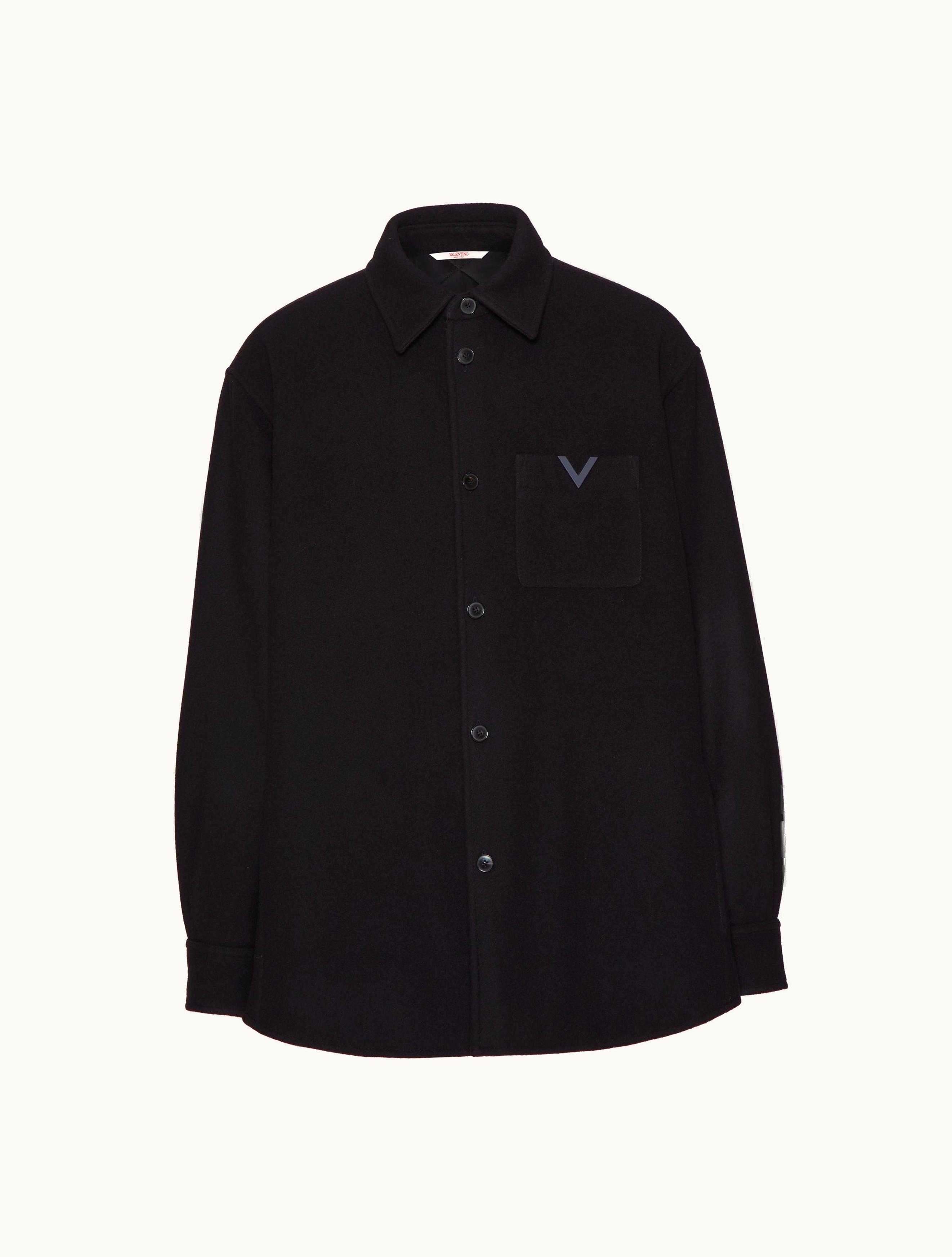 Valentino Valentino Technical Wool Cloth Shirt Jacket With Rubberised V Detail For Man In Navy