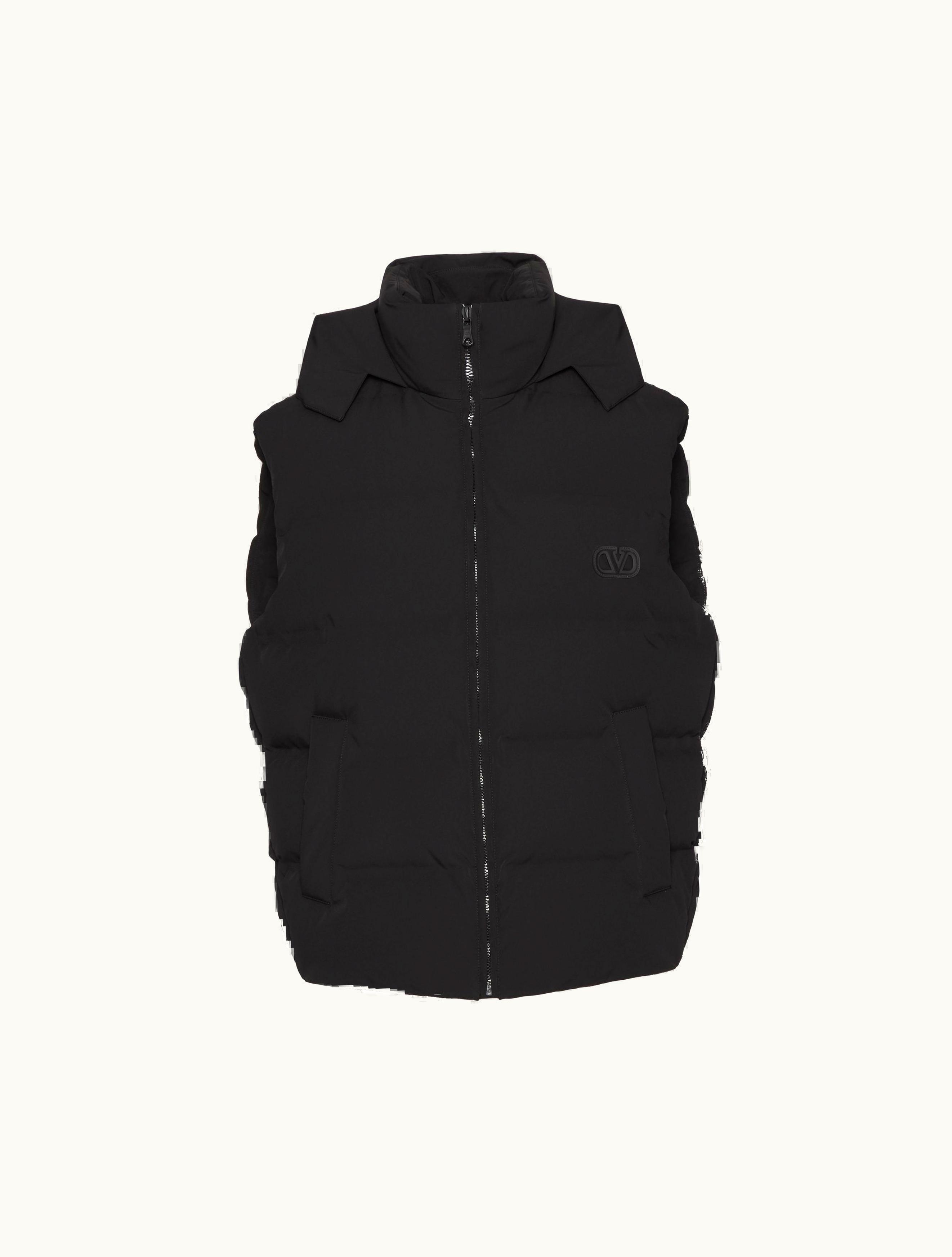 Valentino Valentino Matt Nylon Hooded Waistcoat With Vlogo Signature Patch For Man In Black