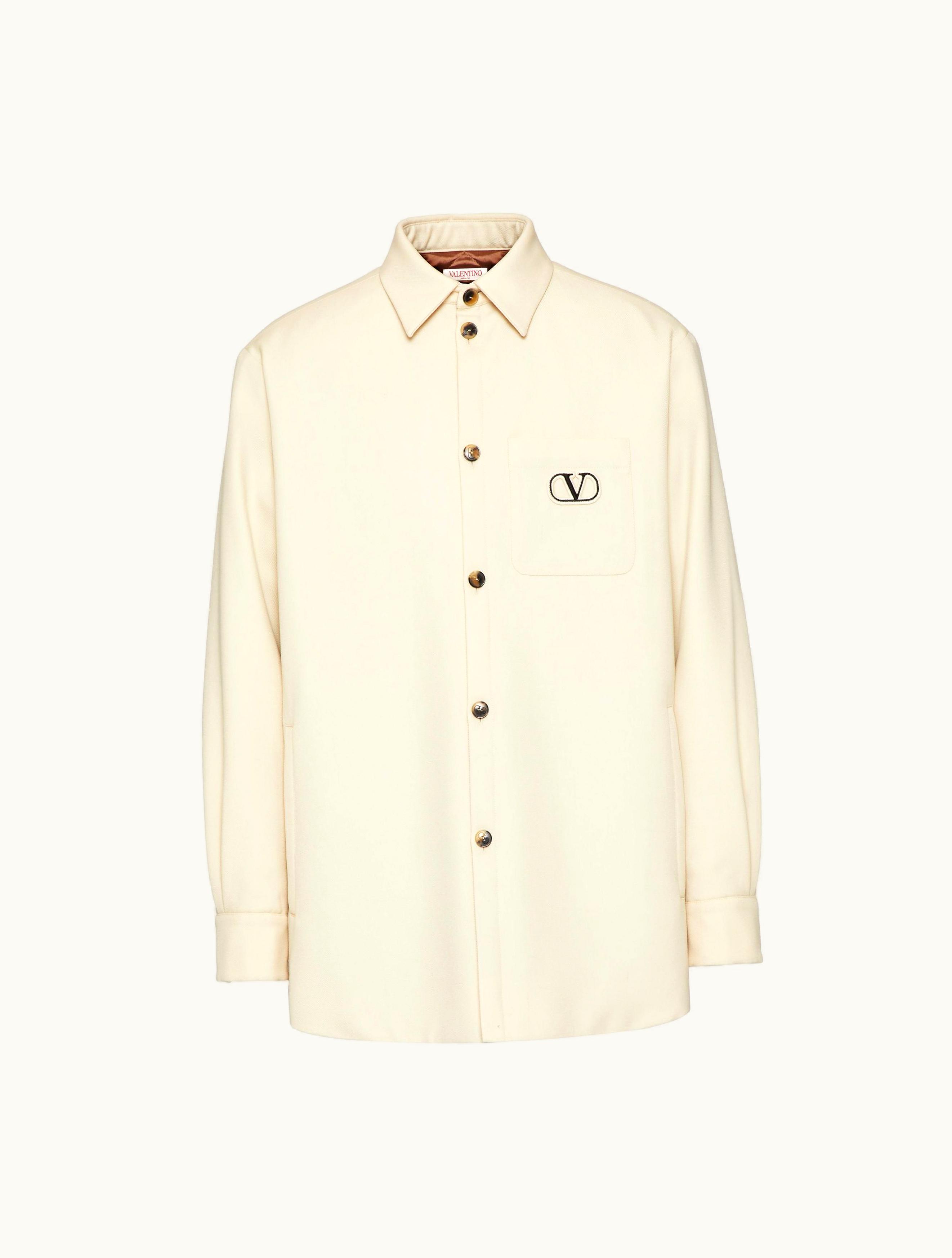 Valentino Valentino Wool Gabardine Shirt Jacket With Vlogo Signature Patch For Man In Beige