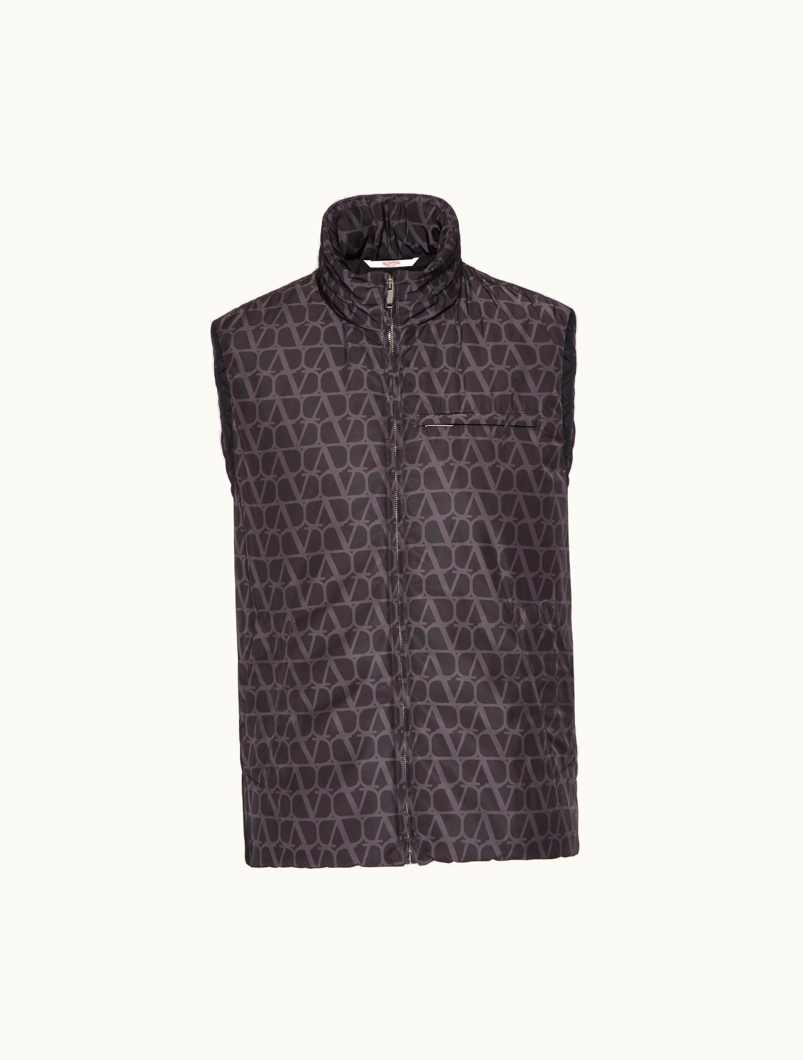 Valentino Valentino Nylon Vest With Toile Iconographe Print For Man In Black