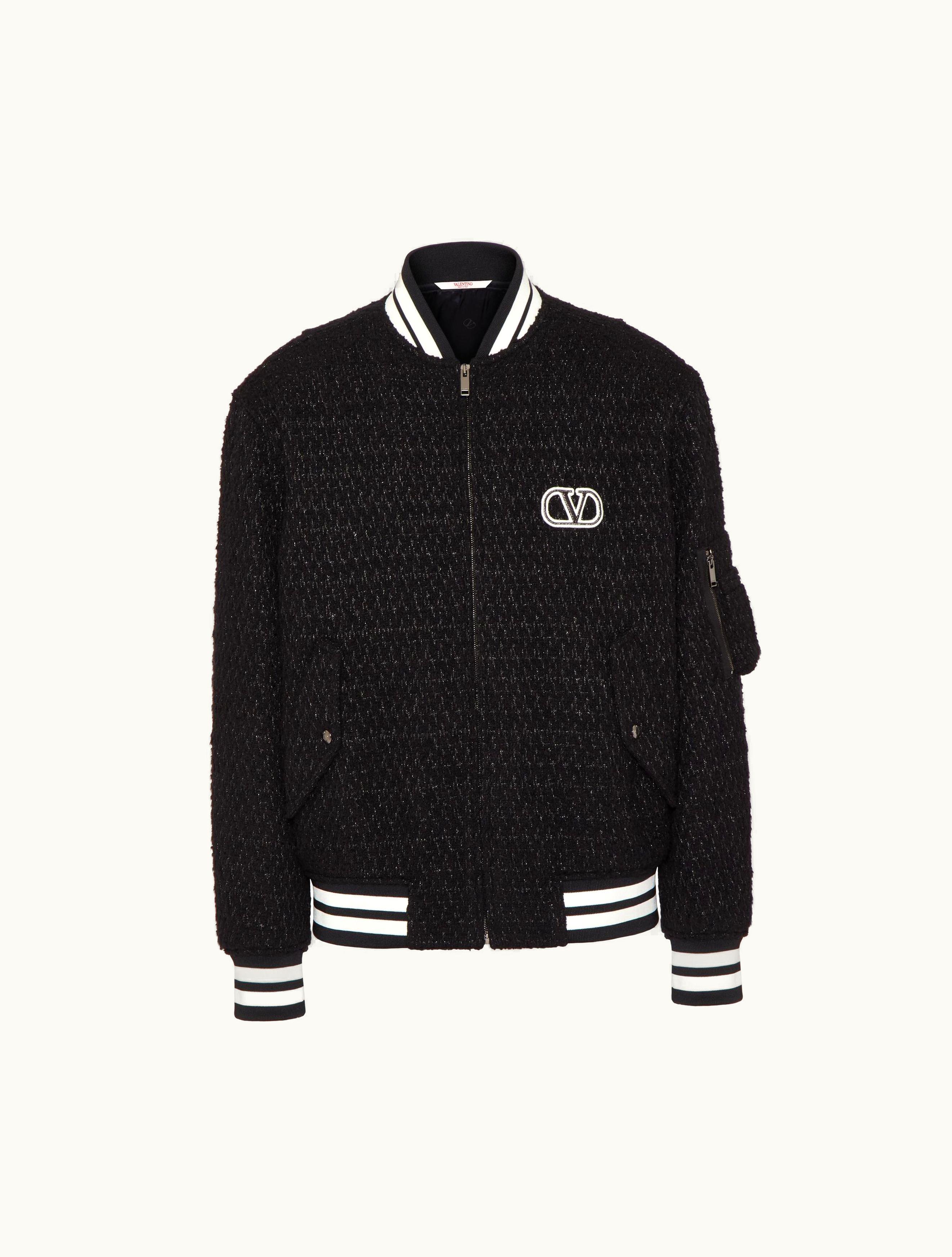 Valentino Valentino Lurex Wool Tweed Bomber Jacket With Vlogo Signature Patch For Man In Black