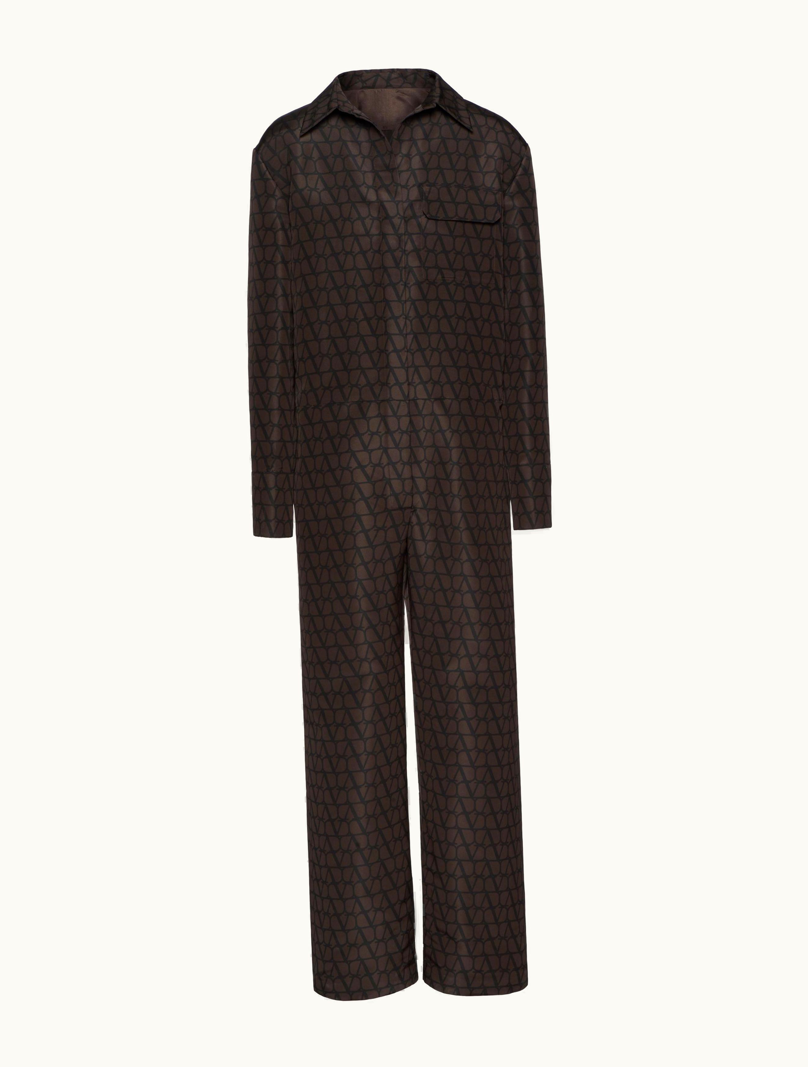 Valentino Valentino Silk Faille Jumpsuit With All-over Toile Iconographe Print For Man In Ebony / Black