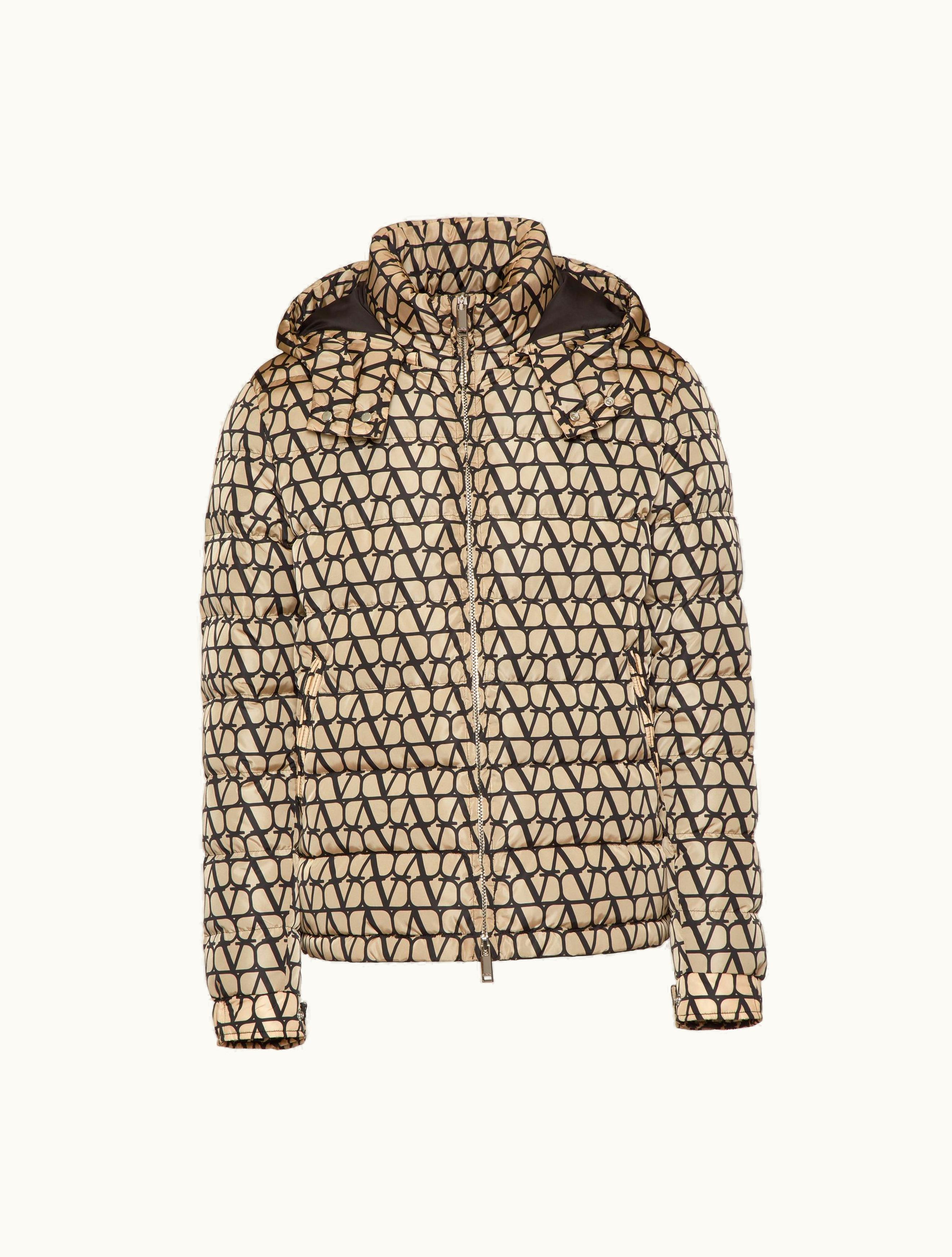 Valentino Valentino Nylon Down Jacket With Toile Iconographe Print For Man In Beige / Black
