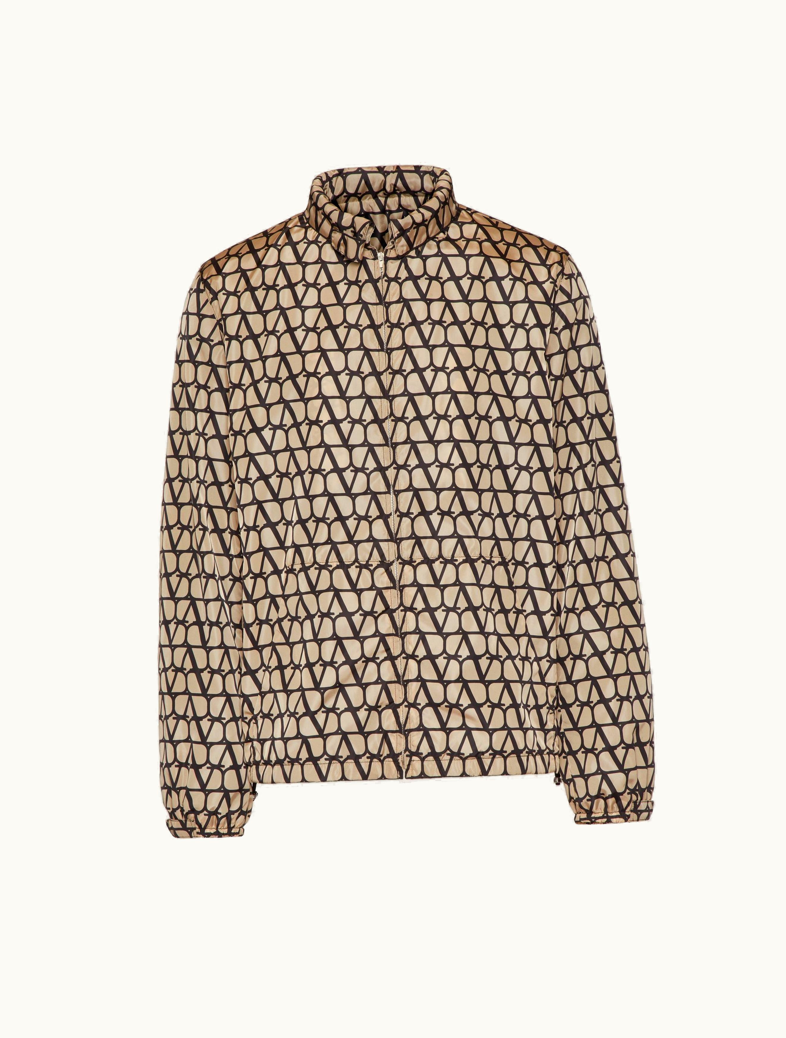 Valentino Valentino Nylon Windbreaker With Toile Iconographe Print For Man In Beige / Black