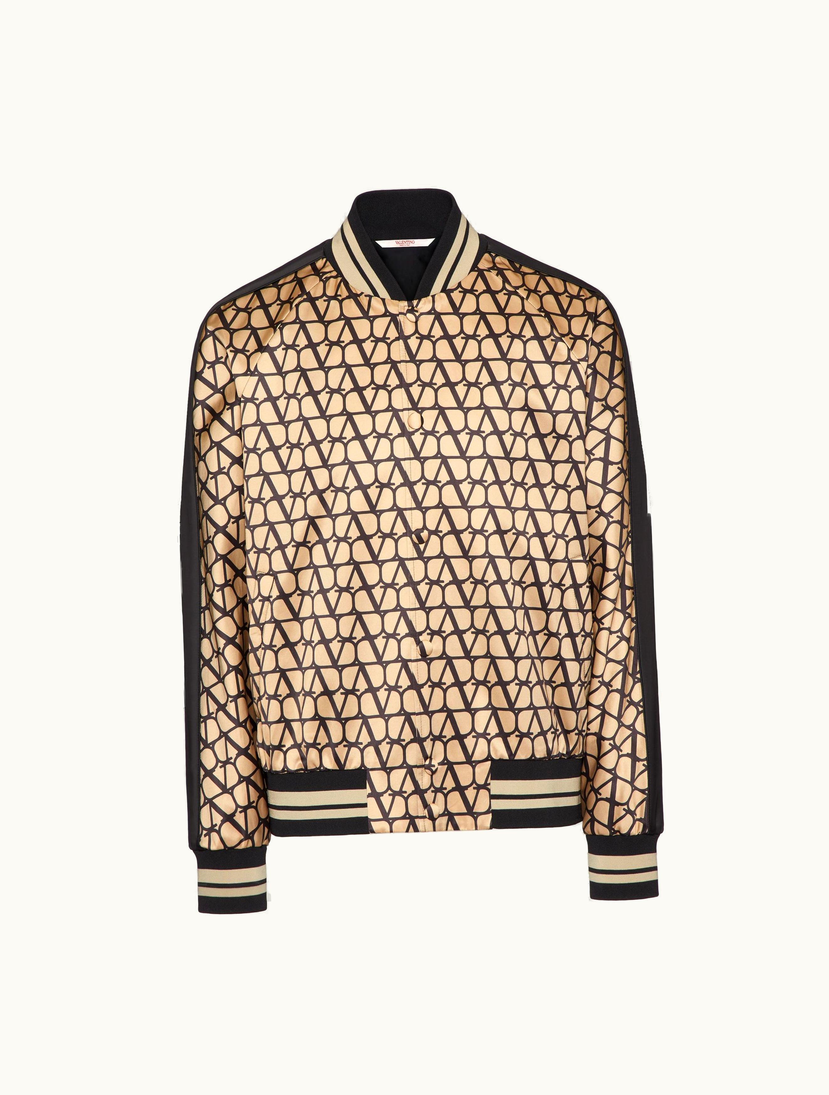 Valentino Valentino Viscose Bomber Jacket With Toile Iconographe Print For Man In Beige / Black