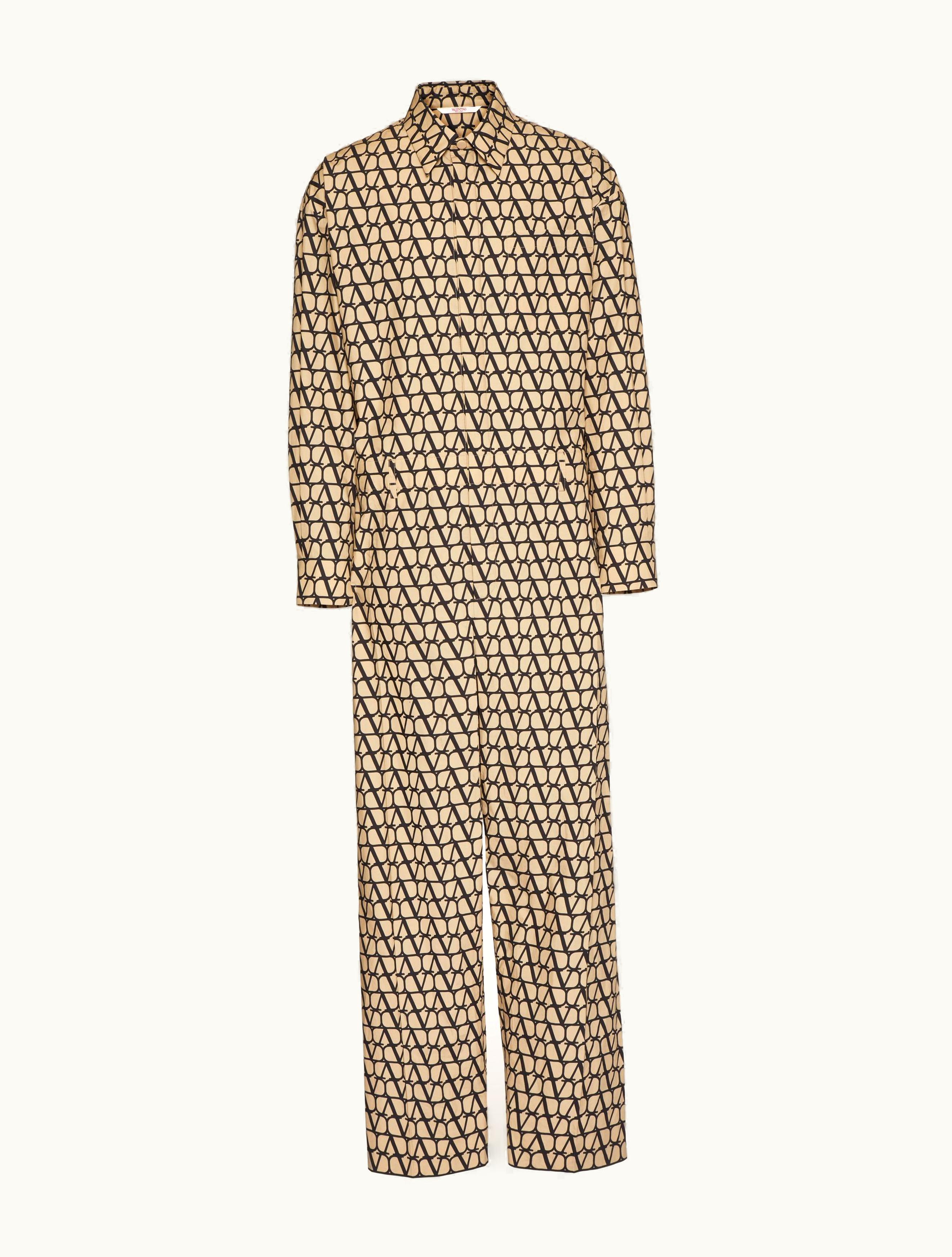 Valentino Valentino Cotton Jumpsuit With Toile Iconographe Print For Man In Beige / Black