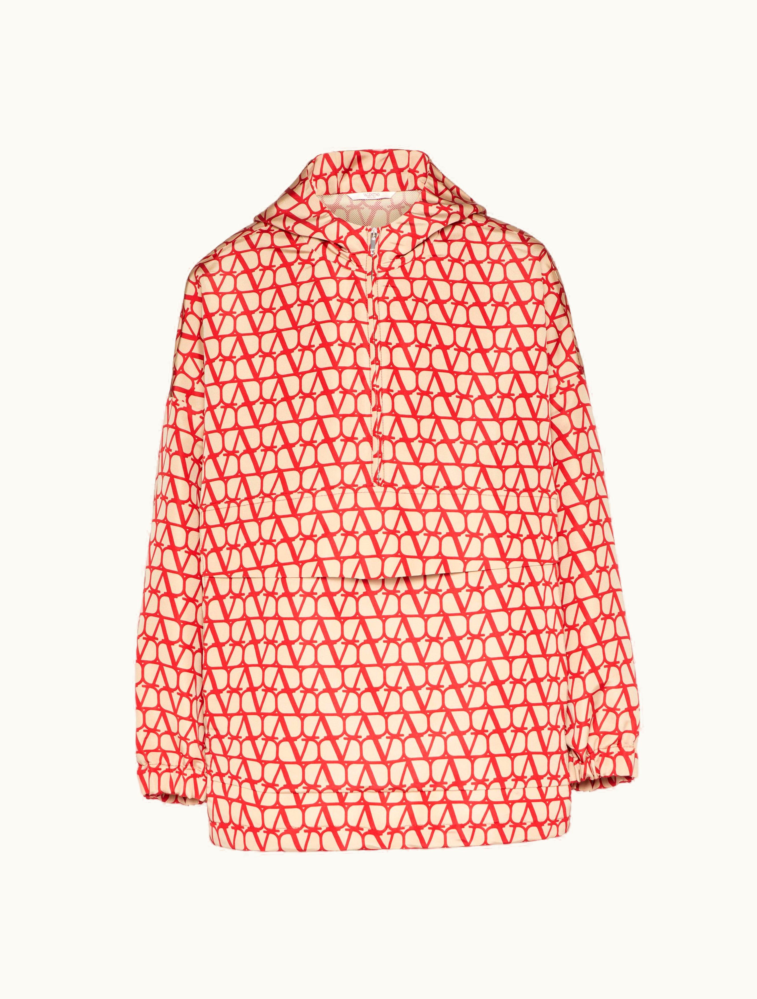 Valentino Valentino Silk Faille Anorak With All-over Toile Iconographe Print For Man In Beige / Red