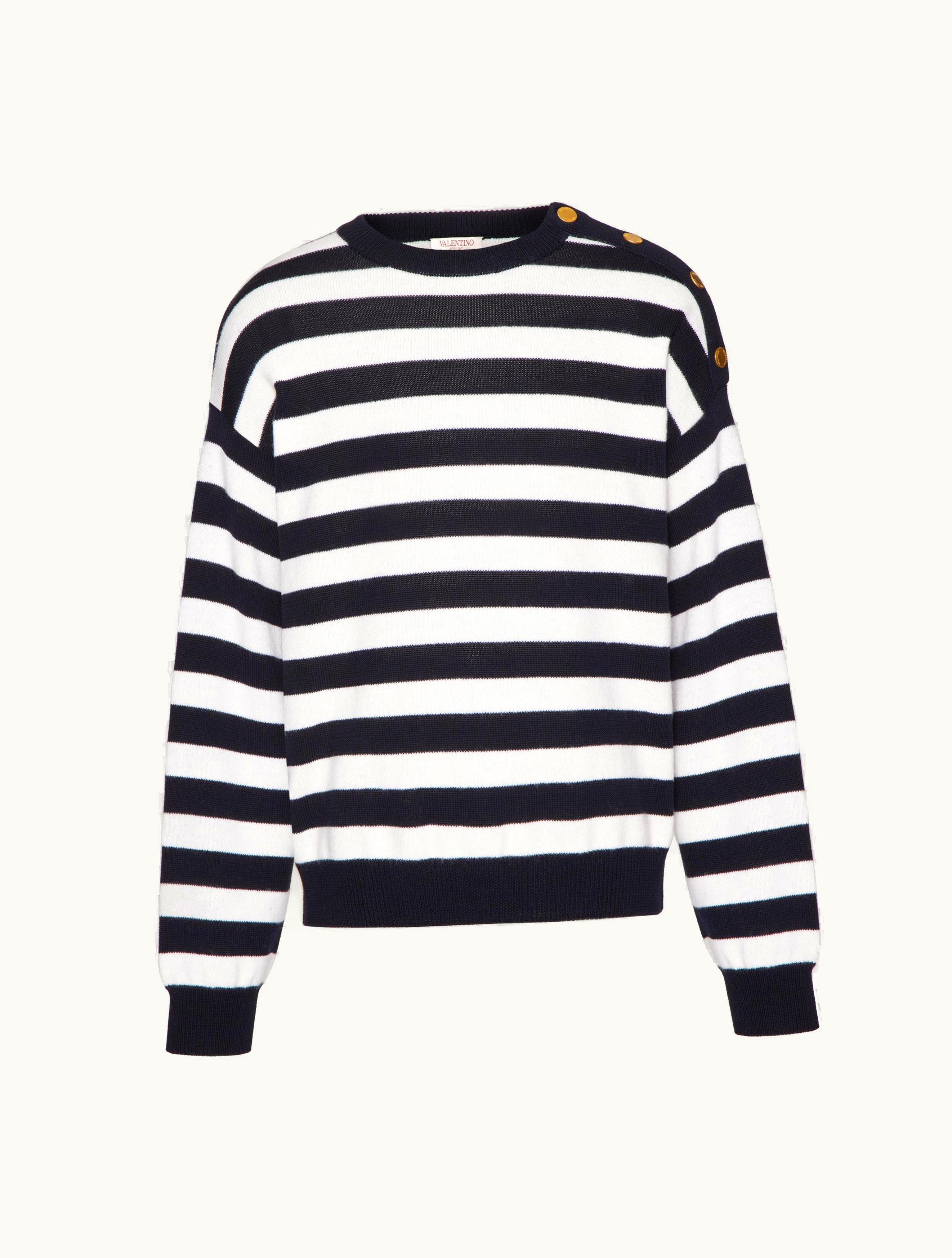 Valentino Valentino Wool And Cotton Crewneck Jumper For Man In Ivory / Navy