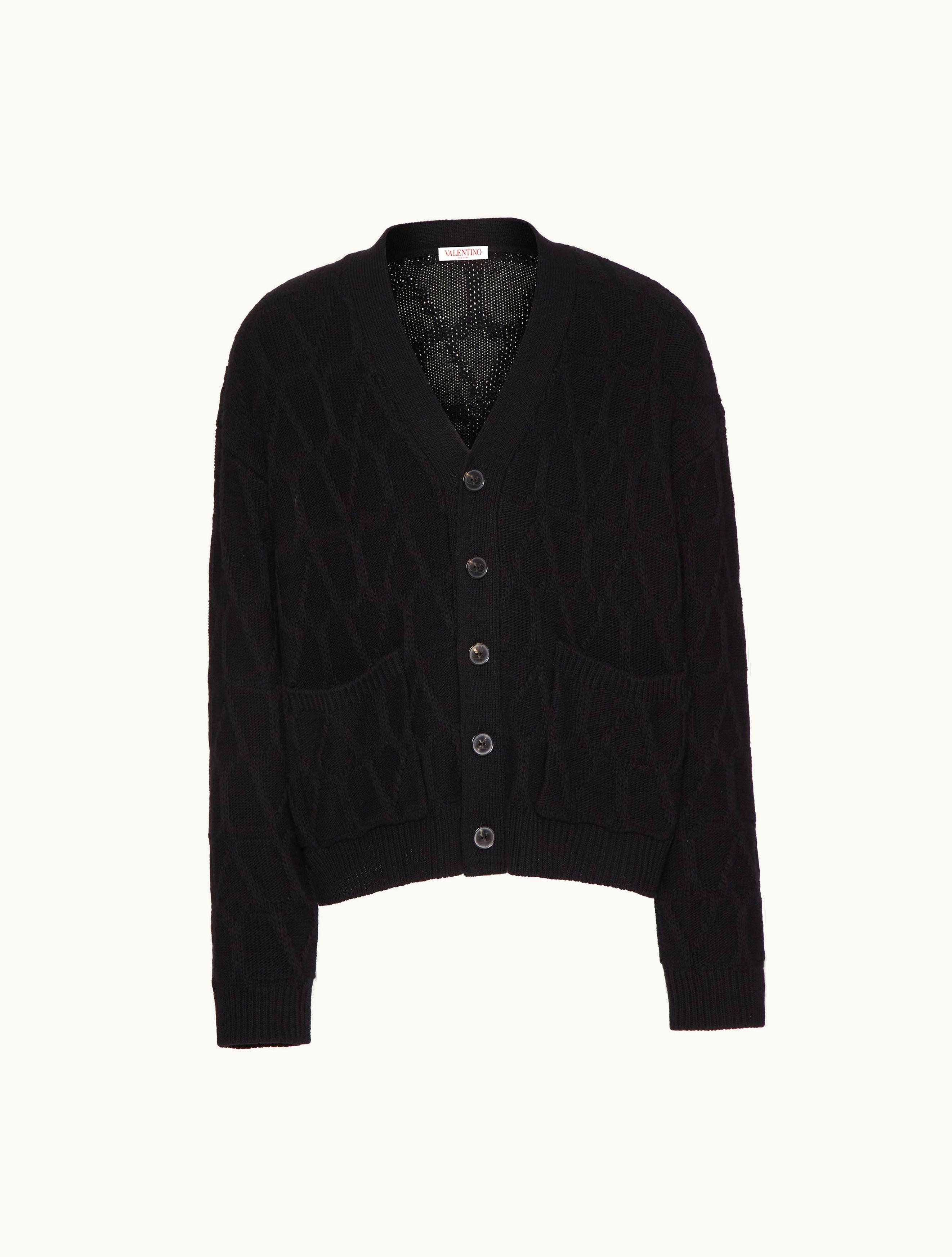 Valentino Valentino Wool Cardigan With Toile Iconographe Pattern For Man In Black